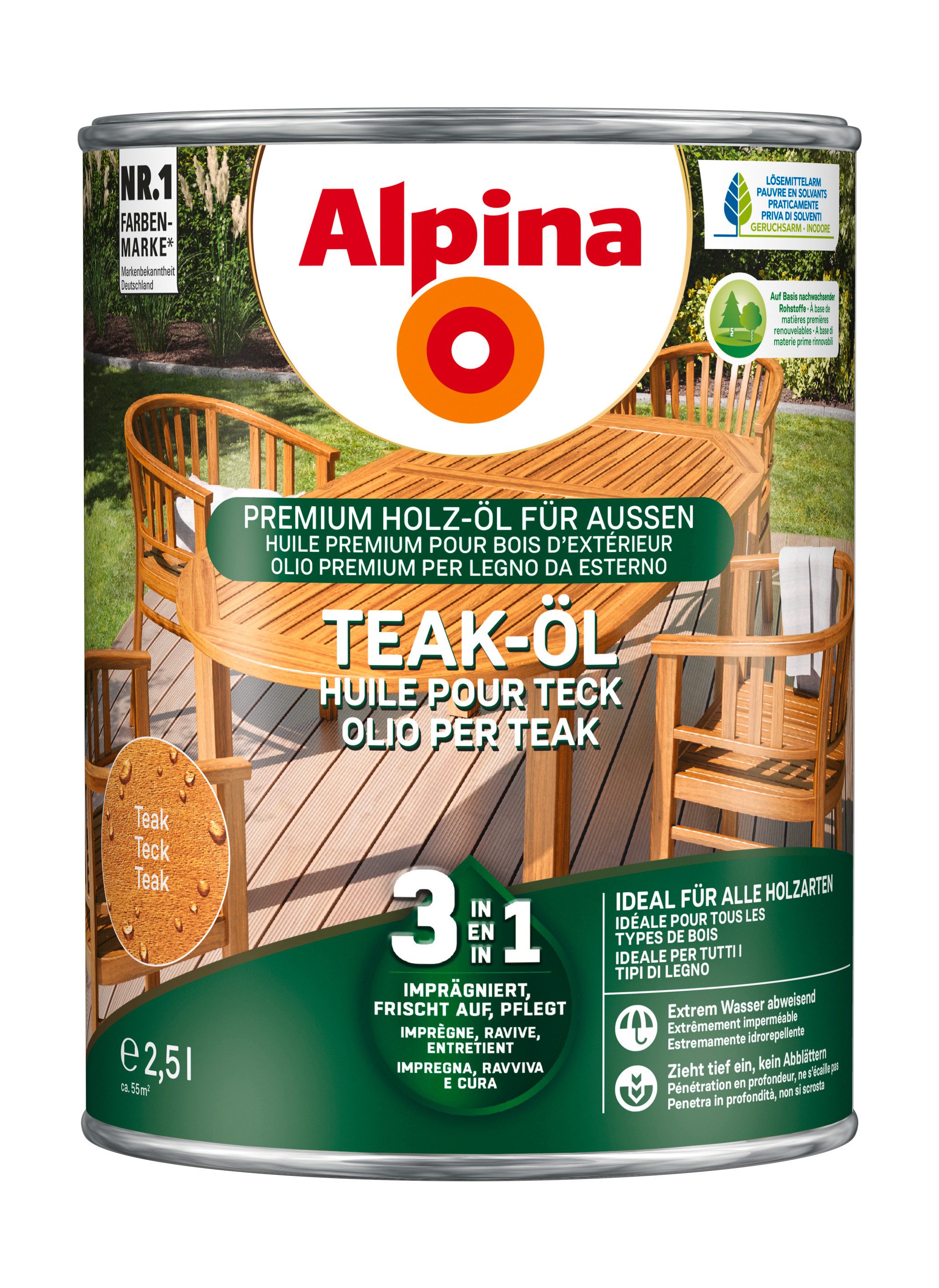 Alpina Holzöl Gartenholz-Öl 3in1 2,5 Liter