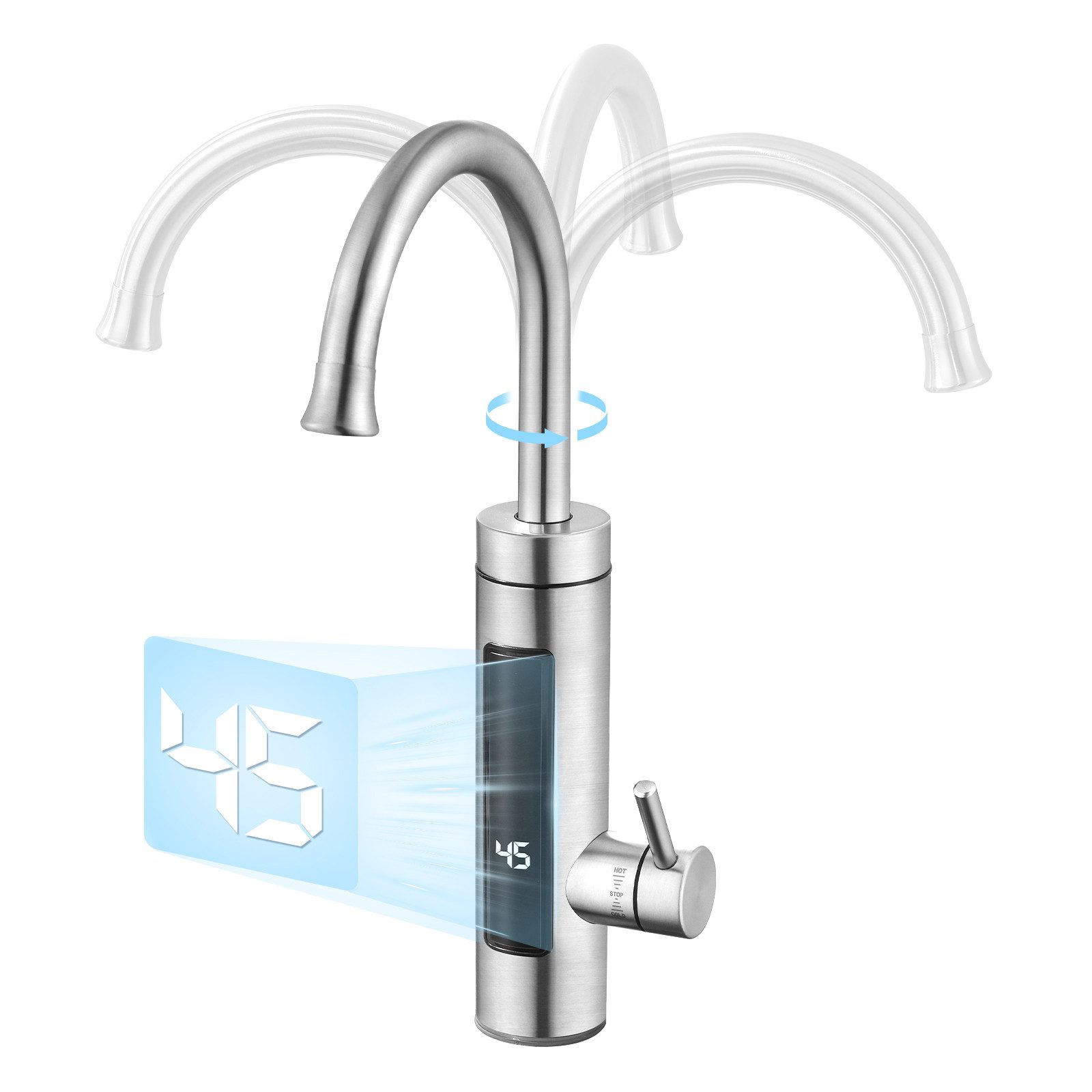 HOMELODY Küchenarmatur Elektrischer Wasserhahn Küche mit Digitalanzeige und Durchlauferhitzer (Mischbatterie für Bad/Küche) Gebürstete Oberfläche mit Digitalanzeige für Küche und Spüle