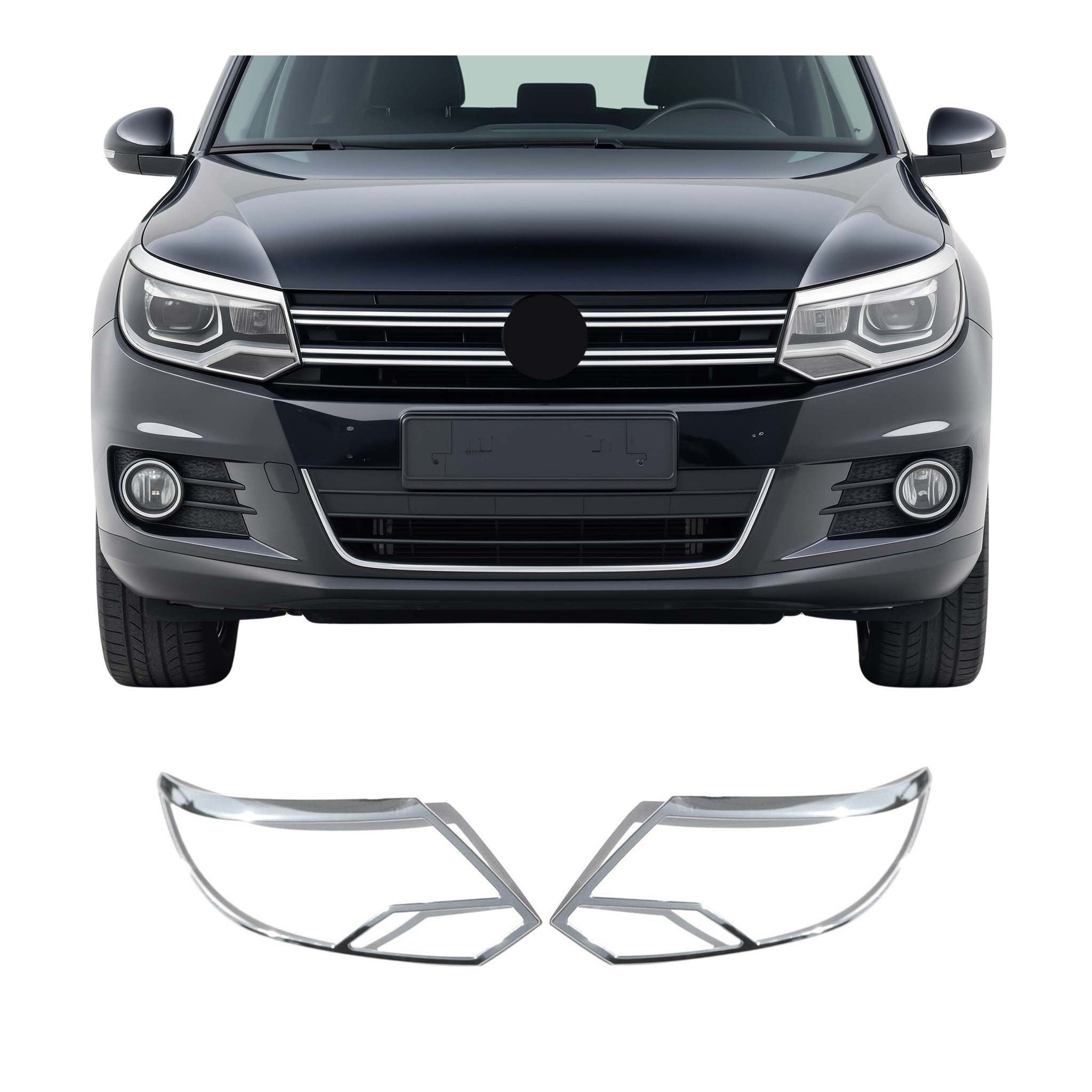 OMAC Zierleisten-Aufkleber Scheinwerfer Leisten für VW Tiguan 2011-2017 Chrom ABS 2tlg, (2tlg), Langlebig,Einfache Reinigung,Einfache Installation,Rostbeständig