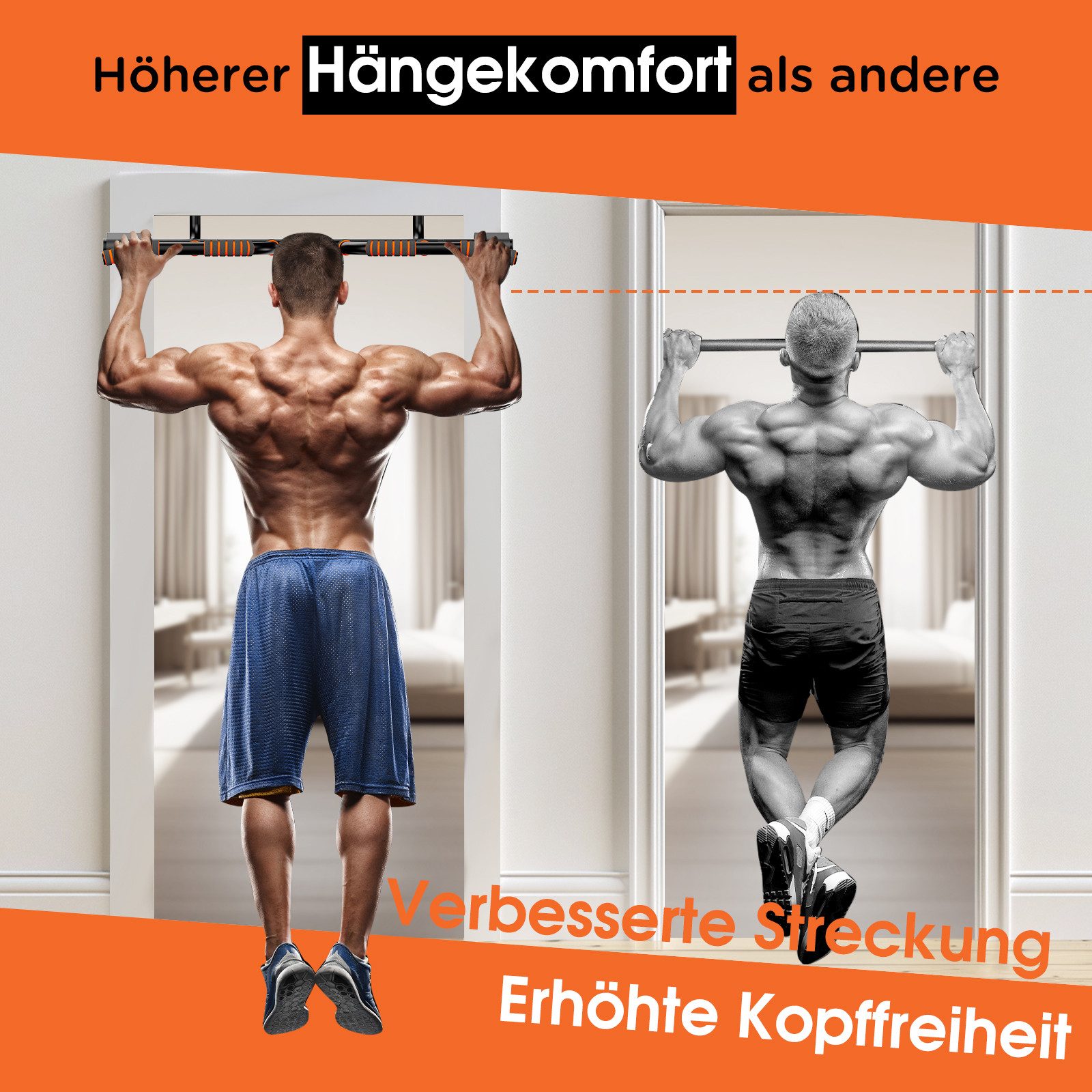 DH FitLife Klimmzugstange Türrahmen ohne Schrauben kein Abrutschen (für Türrahmen 65-92cm, mit Multigriff-Positionen), Reckstange Turnstange Türreck zum Einhängen
