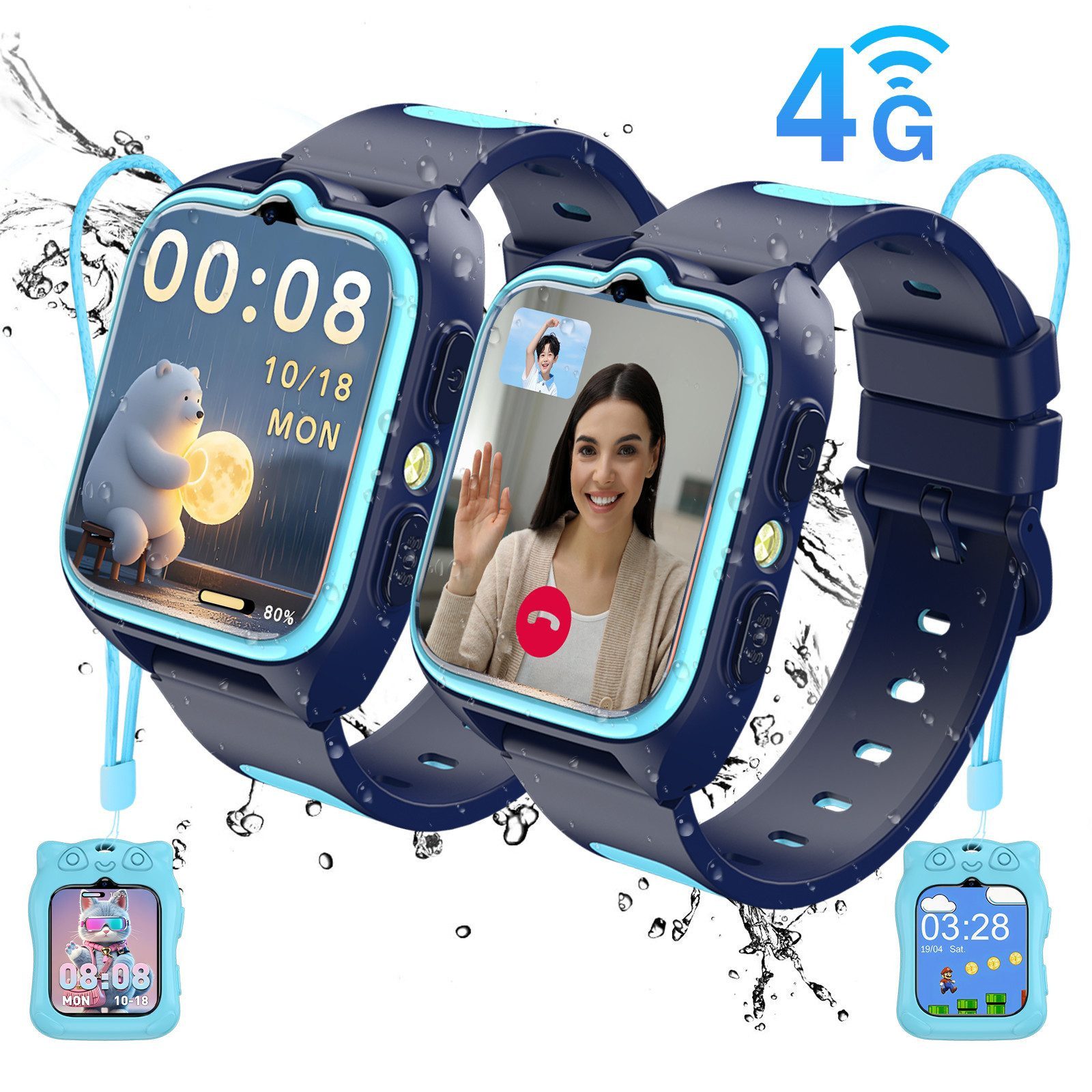 blackview 2026 Neue 4G im 2er-Set mit GPS und Telefonfunktion Kinderuhr Smartwatch, 1,75", GPS+LES+WiFi, 4G-LTE, IP68, SOS, 800mAh, Knips-Freunde​