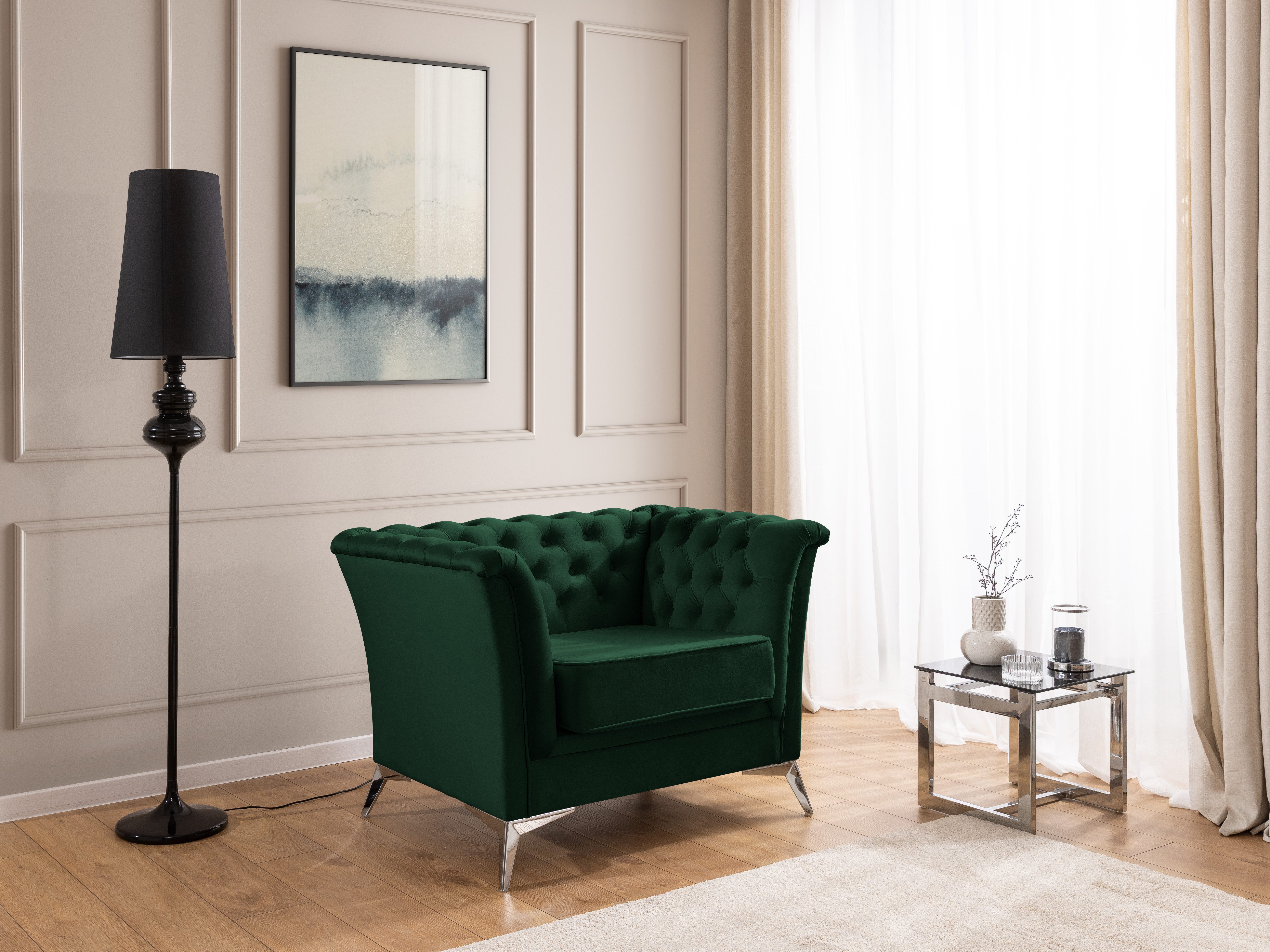 S-Style Möbel Chesterfield-Sessel Whitby aus Samt mit goldenen, silbernen oder schwarzen Füßen, mit Wellenfederung