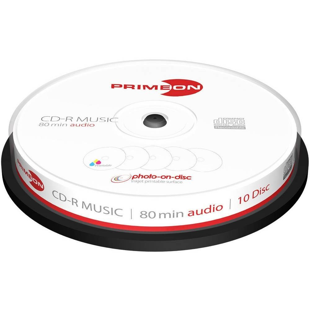 PRIMEON CD-Rohling CD-RAudio 80min 10er Spindel, bedruckbar 2761111, Bedruckbar
