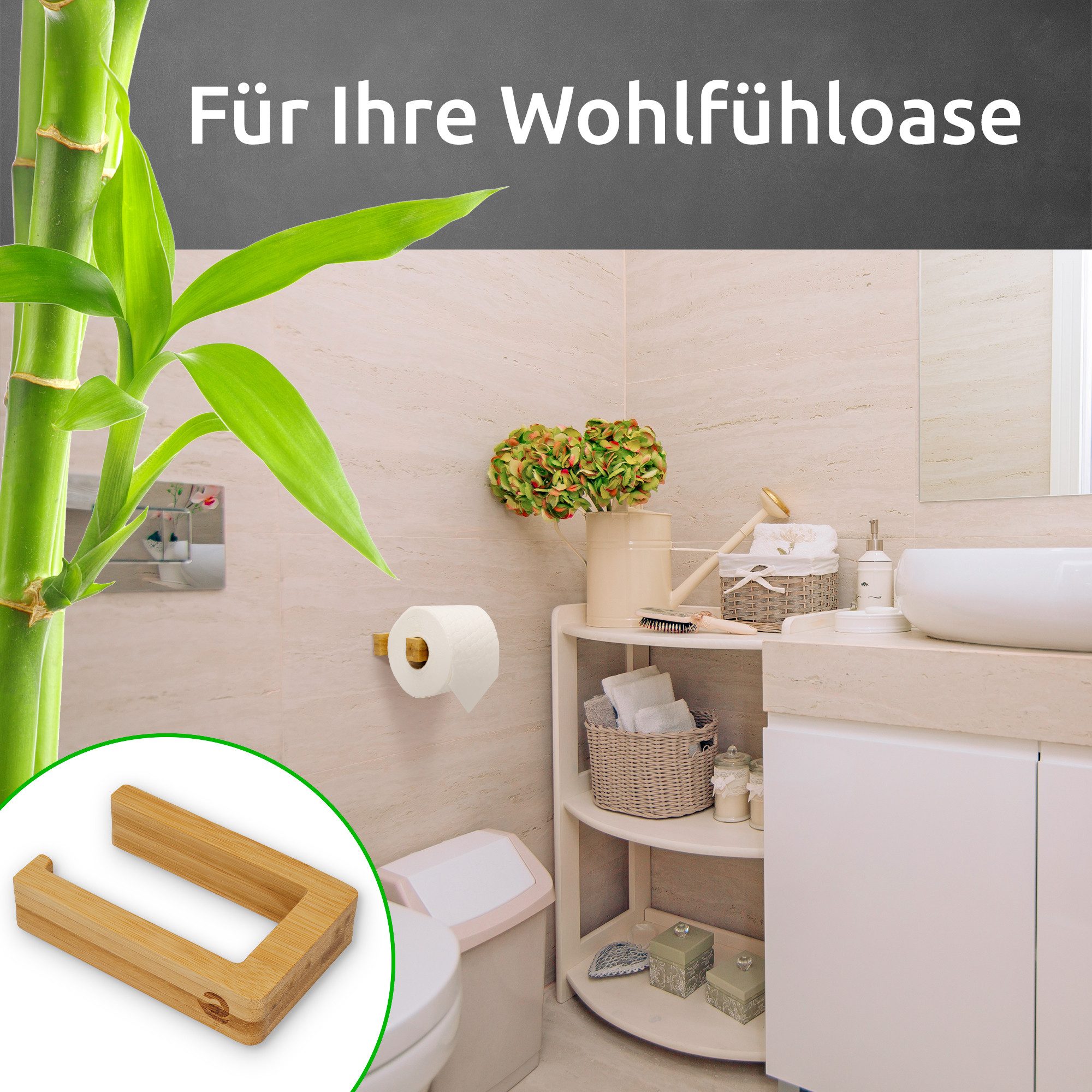 ECENCE Toilettenpapierhalter 1x Toilettenpapierhalter Holz, selbstklebend günstig online kaufen