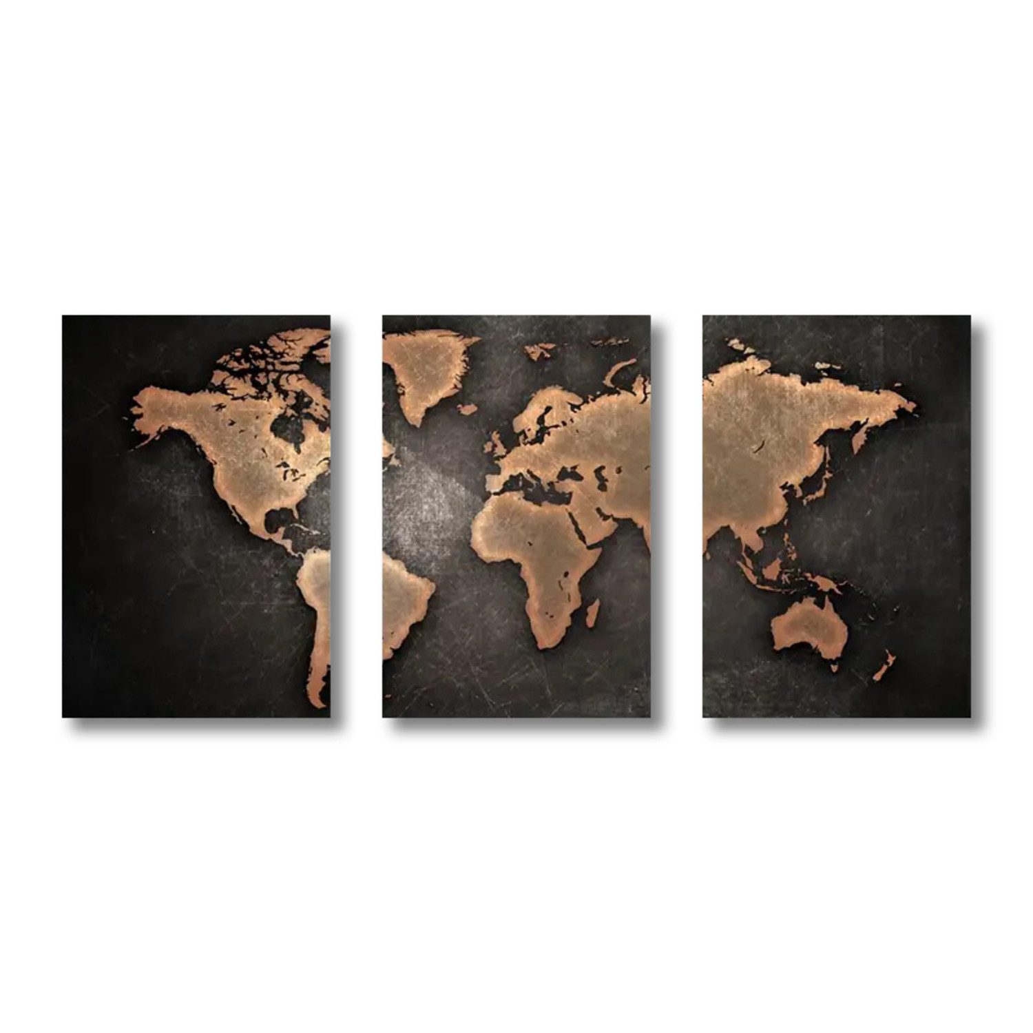 TPFLiving Kunstdruck OHNE RAHMEN, 3er Set - Weltkarte - (Leinwandbild XXL), Farben: Farben: Grün, gold, schwarz - Größe: 20x30cm