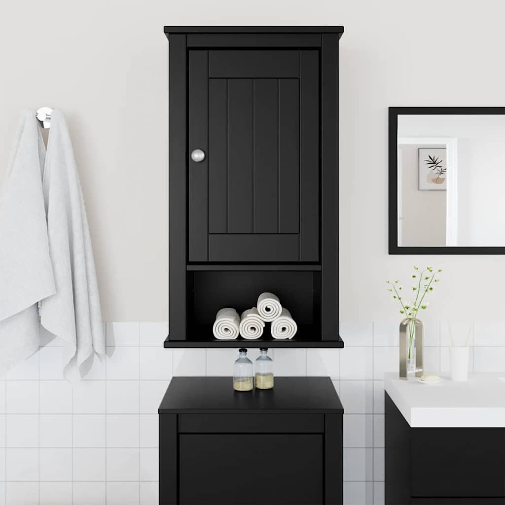 vidaXL Badezimmer-Set Bad-Wandschrank BERG Schwarz 40x27x71,5 cm Massivholz Kiefer, (1-St)