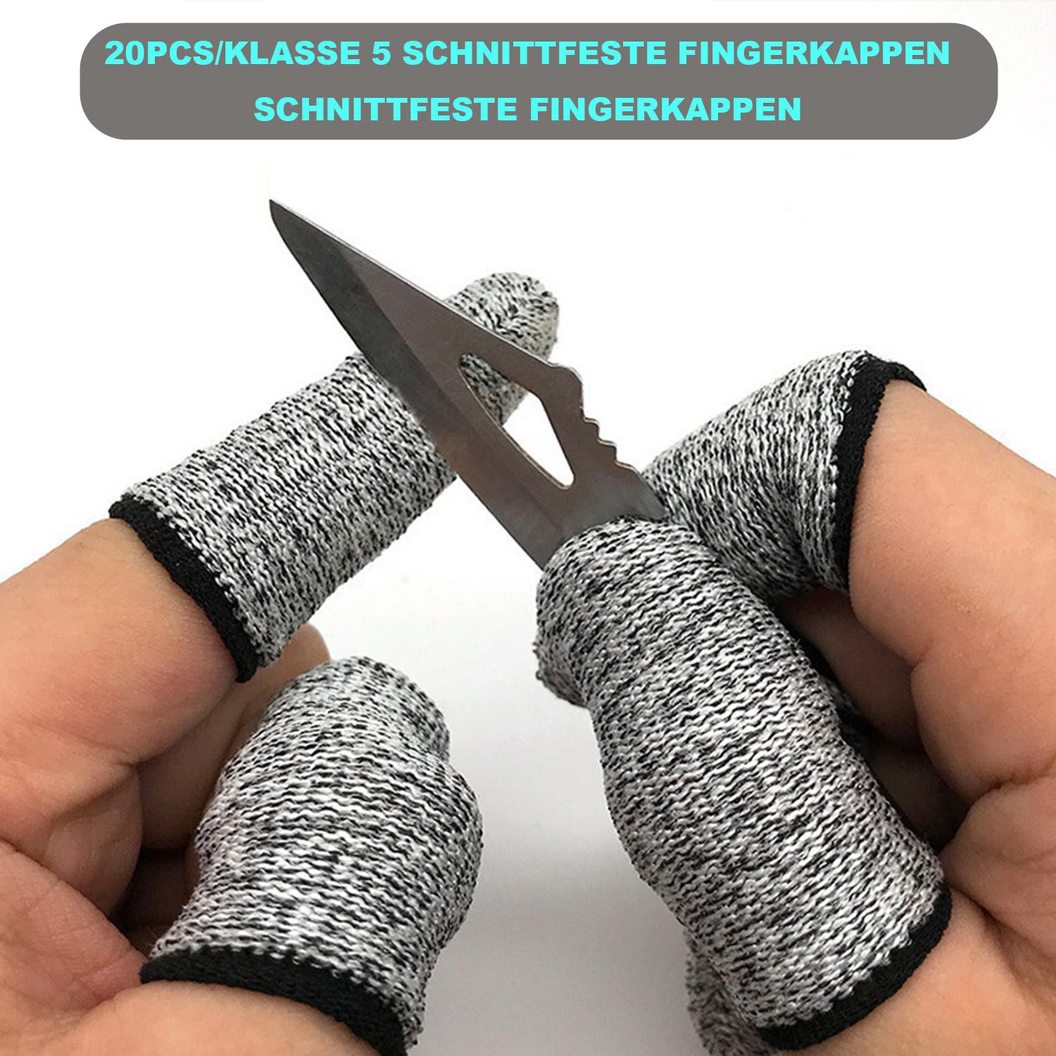Refttenw Finger- und Zehenschutz HPPE 5 Level Schnittfeste Fingerlinge (20-tlg), für Küchenschnitt und Gartenpflücken