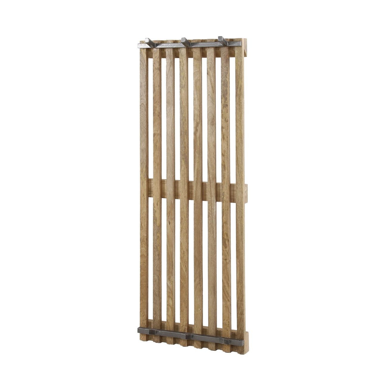 Feeling4Home Garderobe Garderobe Tamil - Mangoholz massiv Braun, 6 Haken, Moderne Lattenmuster