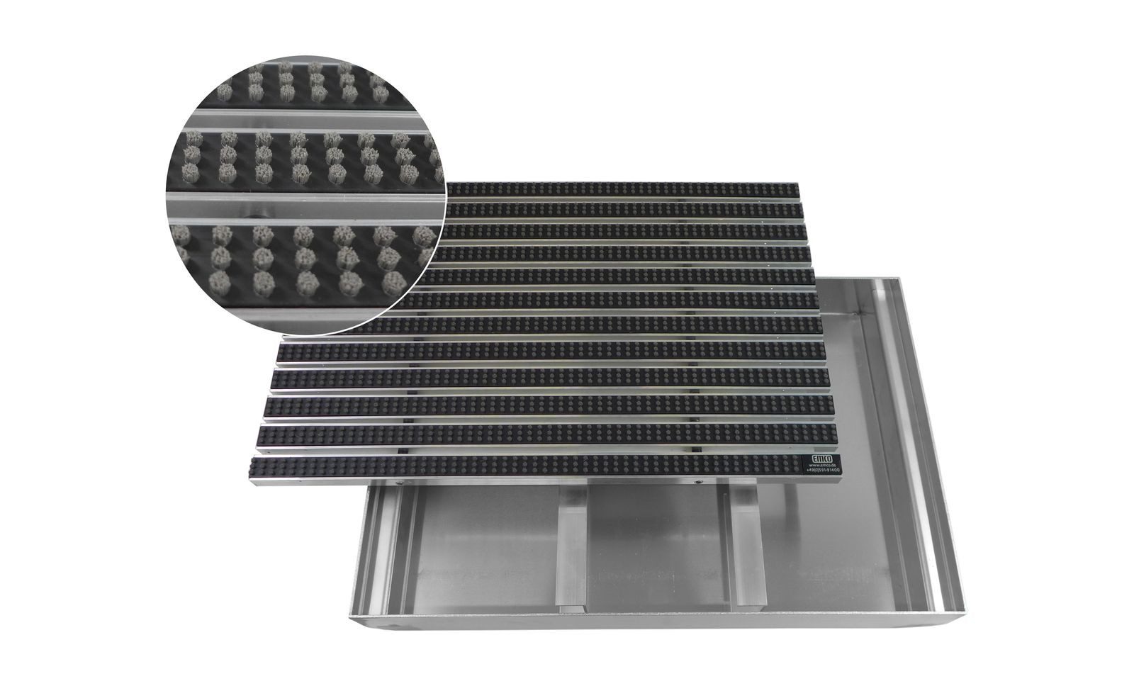 Emco Fußmatte Eingangsmatte DIPLOMAT + Bodenwanne Aluminium, Bürsten Grau, rechteckig, Höhe: 75 mm, Größe: 600x400 mm, für Innen- und Außenbereich