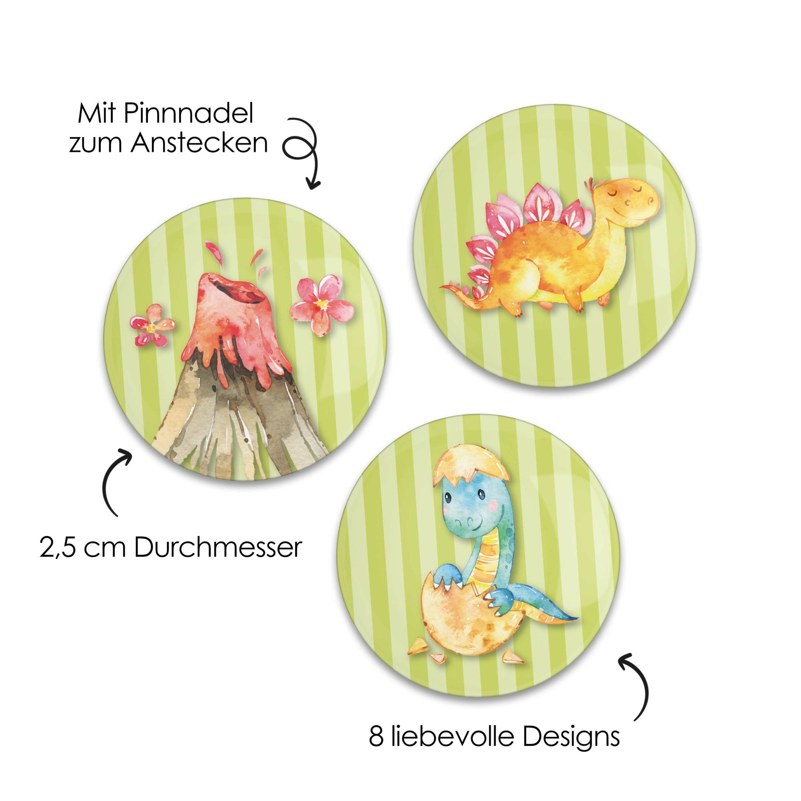 Thumbnail - PAPIERDRACHEN Federmäppchen 8 Mini Buttons - Dino