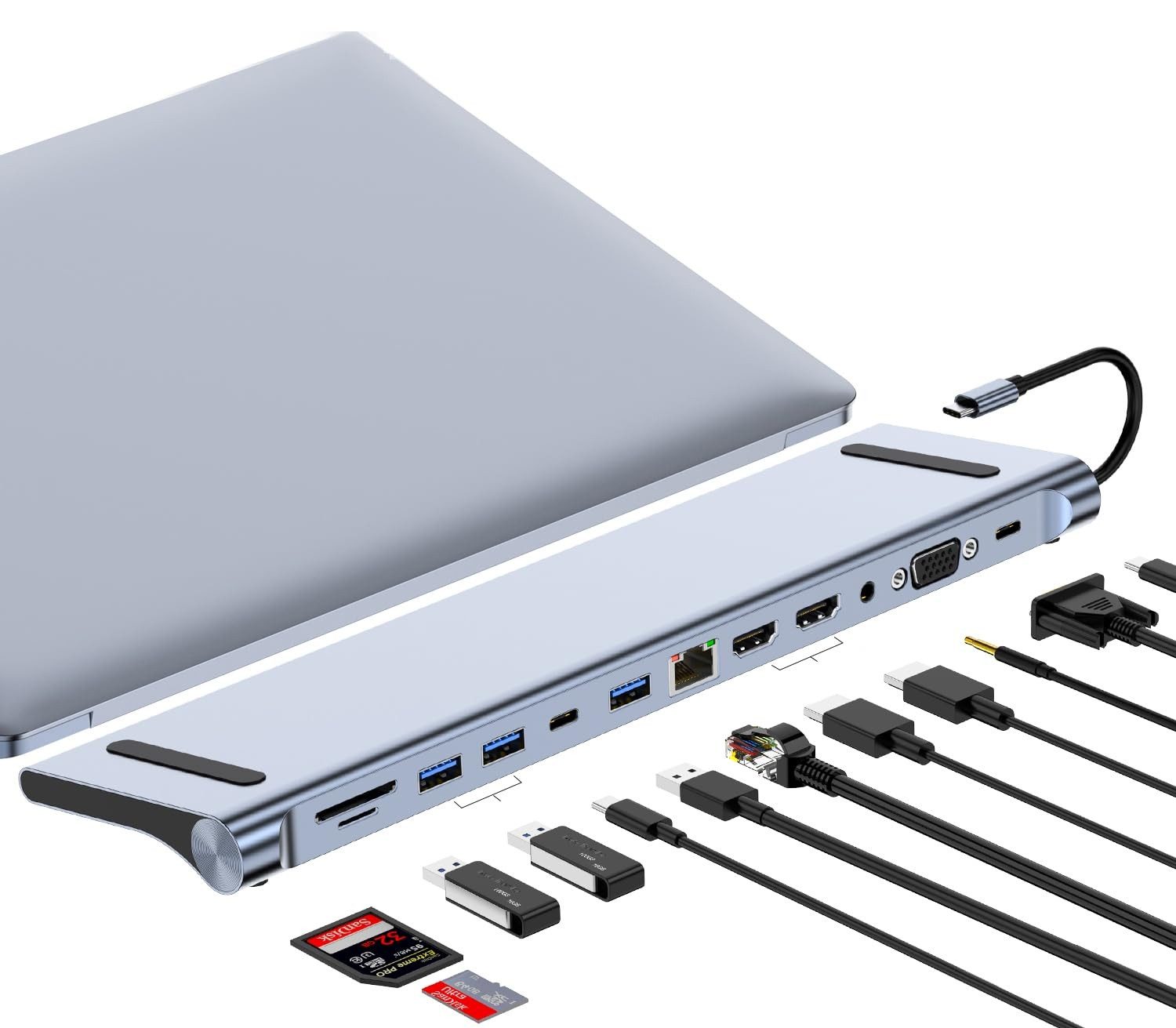 MOPUEA Dockingstation Laptop 12in1 USB C Hub HDMI TF SD Audio PD87W Dockingstation (4K/30Hz, 1080P, PD87W, Audioanschluss, Hochgeschwindigkeit)