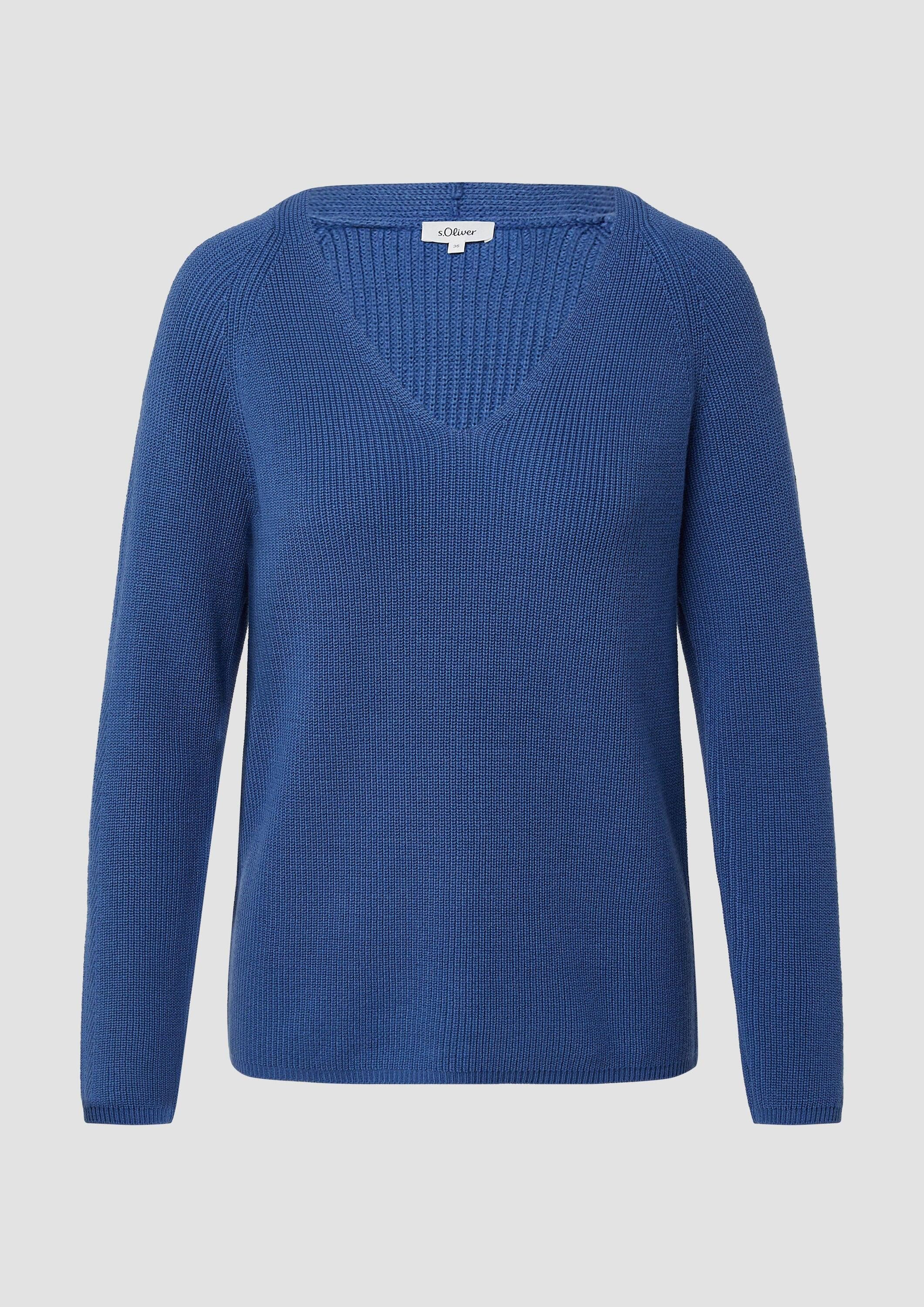 s.Oliver Longpullover Strickpullover Strickpullover aus Baumwollmix mit V-Ausschnitt