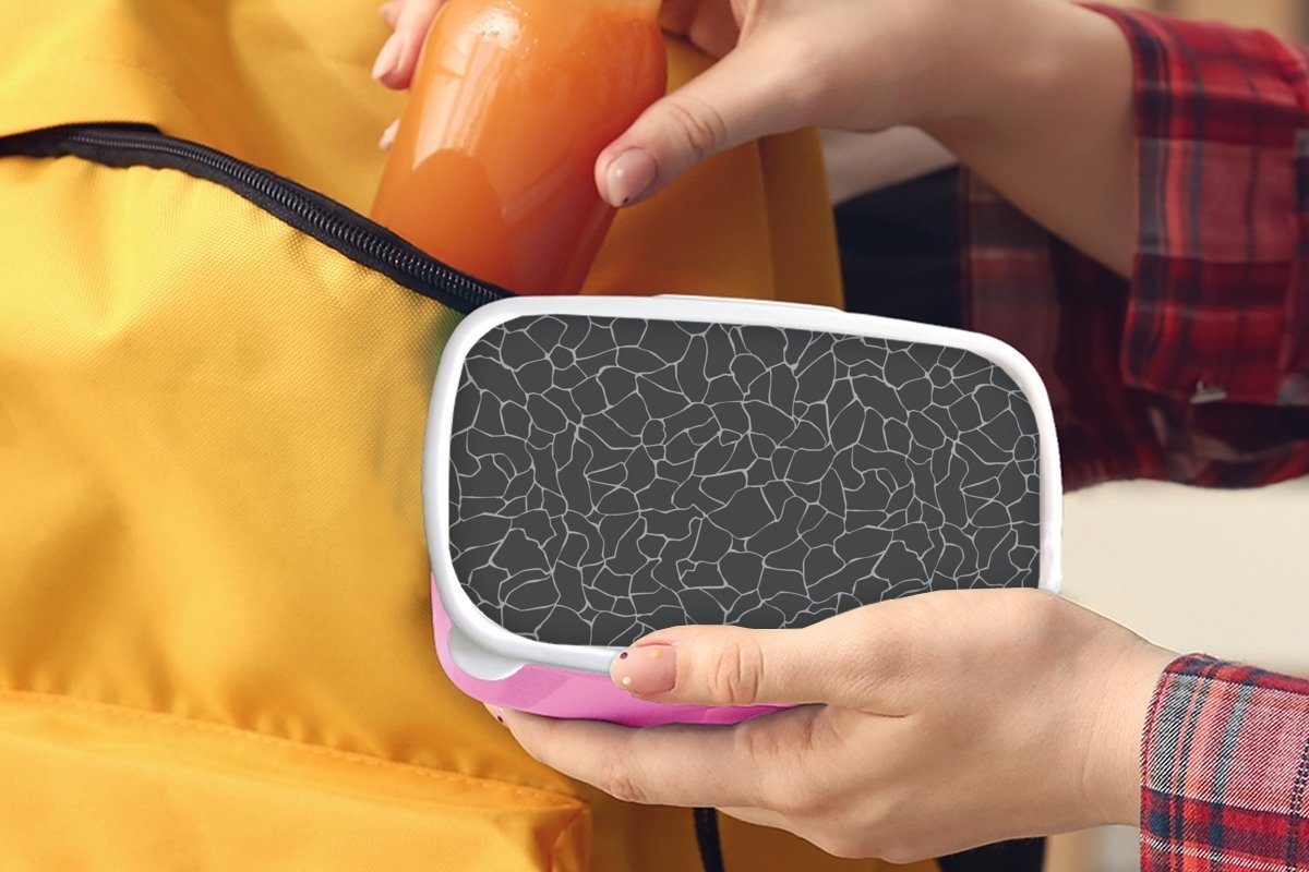 MuchoWow Lunchbox Design - Kunststoff Brotbox - Snackbox, für Schwarz, Geometrie Mädchen, Brotdose Kinder, rosa Kunststoff, (2-tlg), Erwachsene