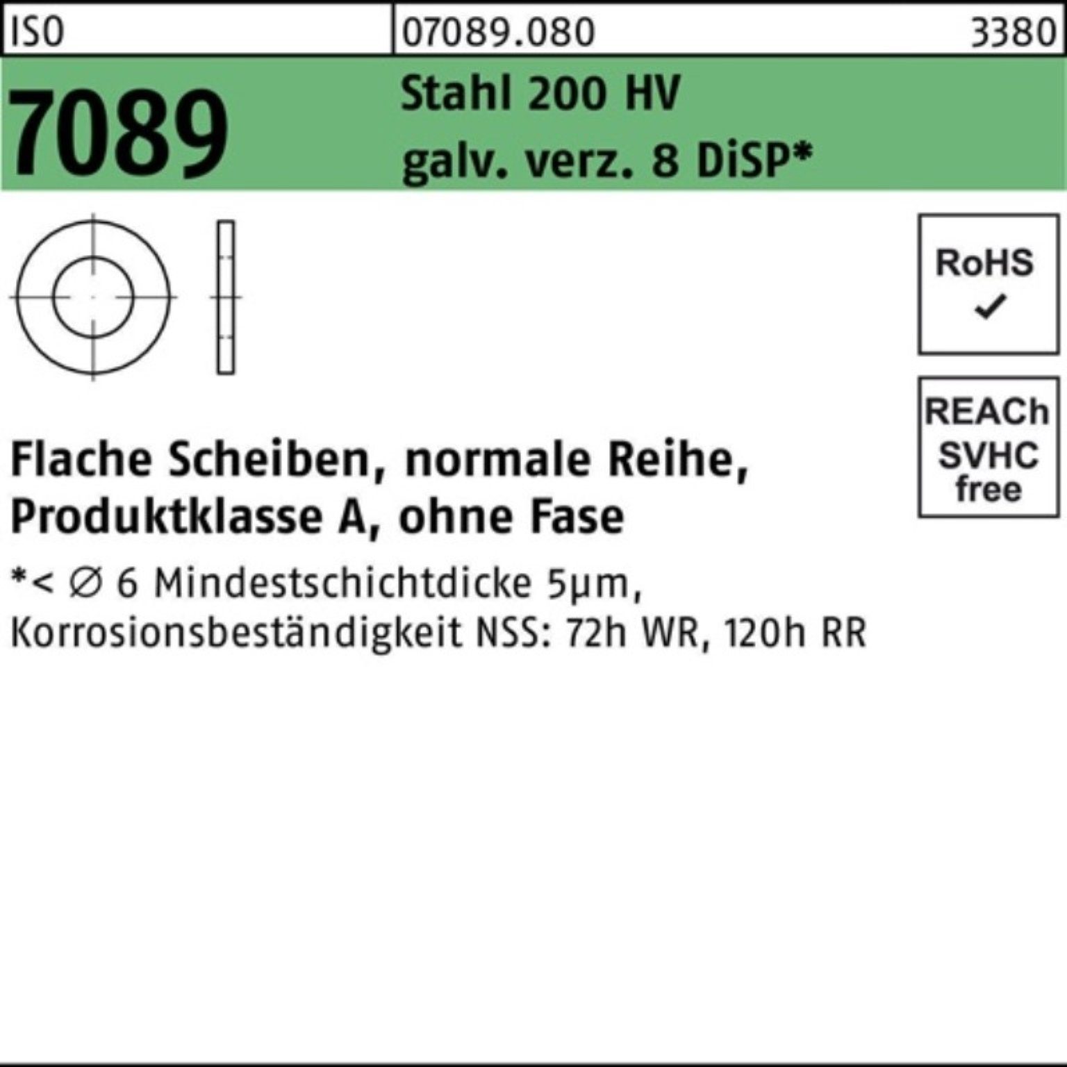 Bufab Unterlegscheibe 1000er Pack Unterlegscheibe ISO 7089 o.Fase 8 Stahl 200 HV galv.verz.