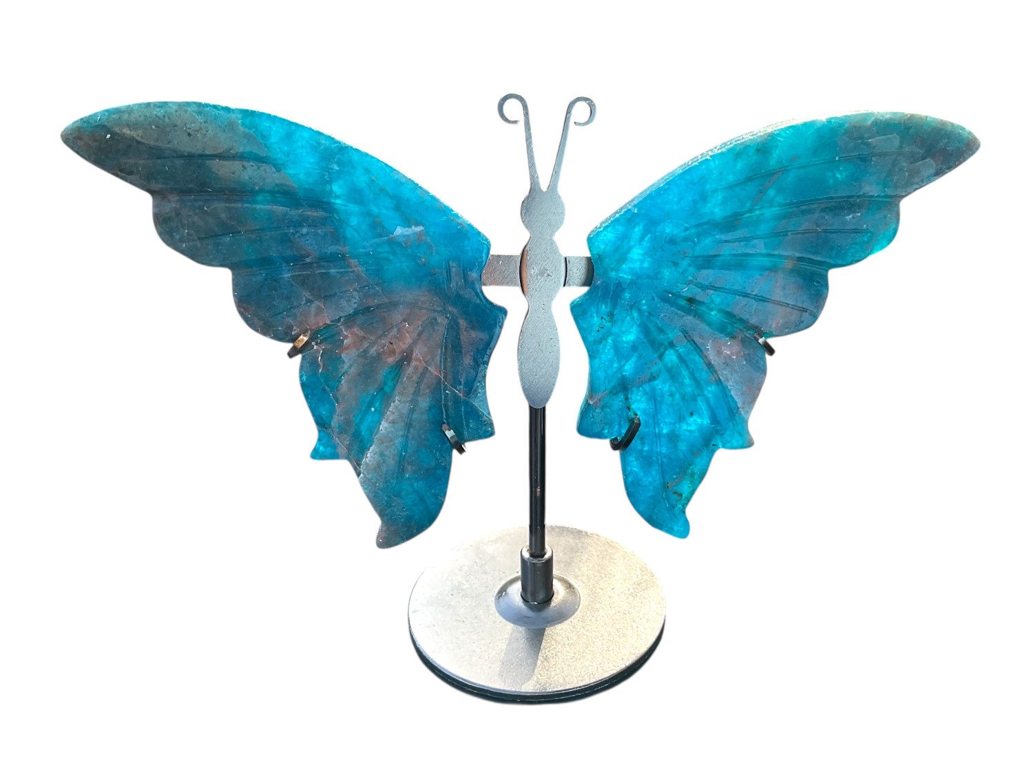 Steinfixx® Edelstein Apatit Schmetterling mit Ständer-Edelstein Deko Figur 10x14 cm, (Madagaskar, 1-St., handgefertigt & hochwertig poliert), Jeder Apatit Schmetterling ist ein Unikat