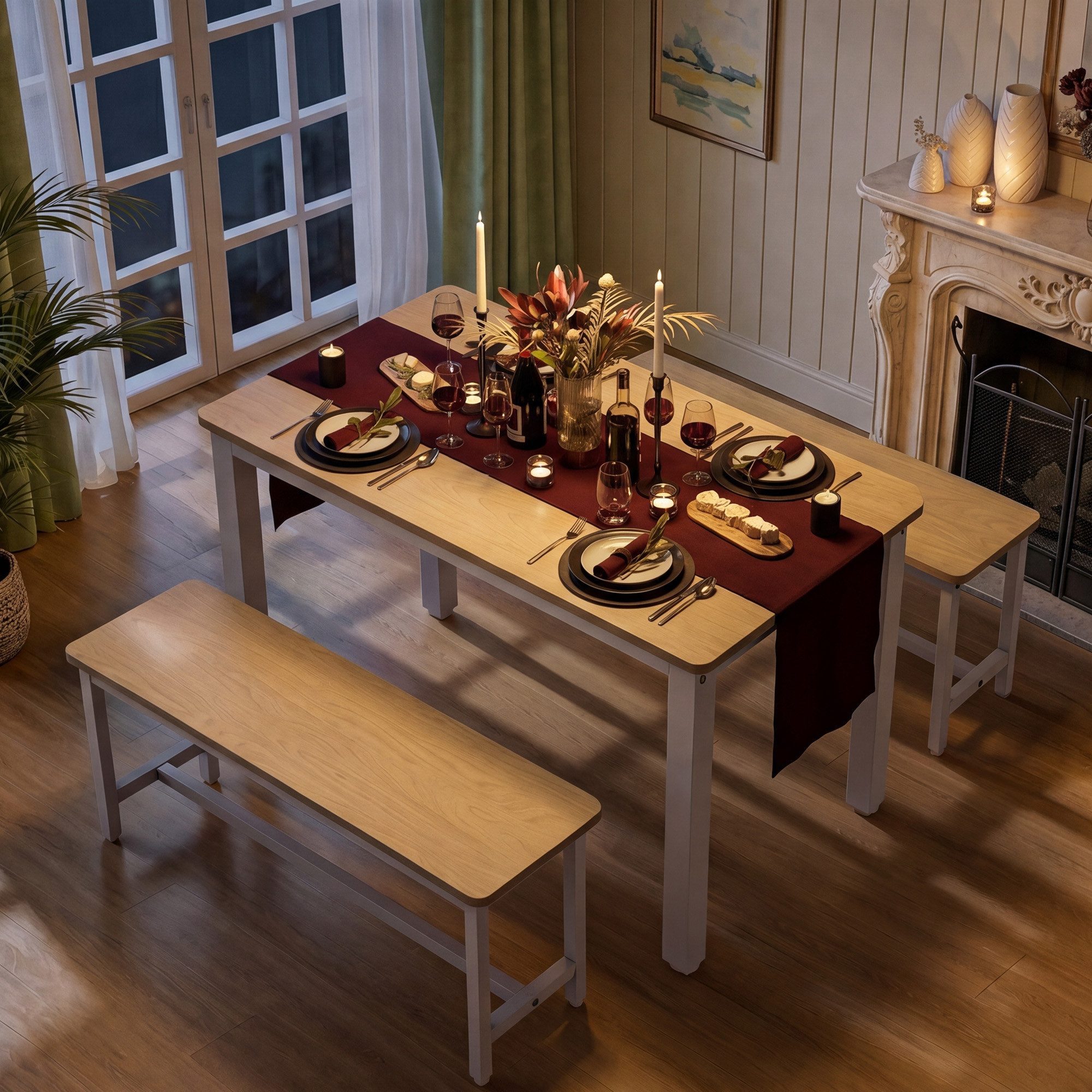 PXloue Esstisch mit stühlen holz, schreibtisch, schreibtischstuhl, eckschreibtisch (Set, 2 Stühlen), für kleine Raum, Küche, Holz, für 4‑6 Personen beim Essen