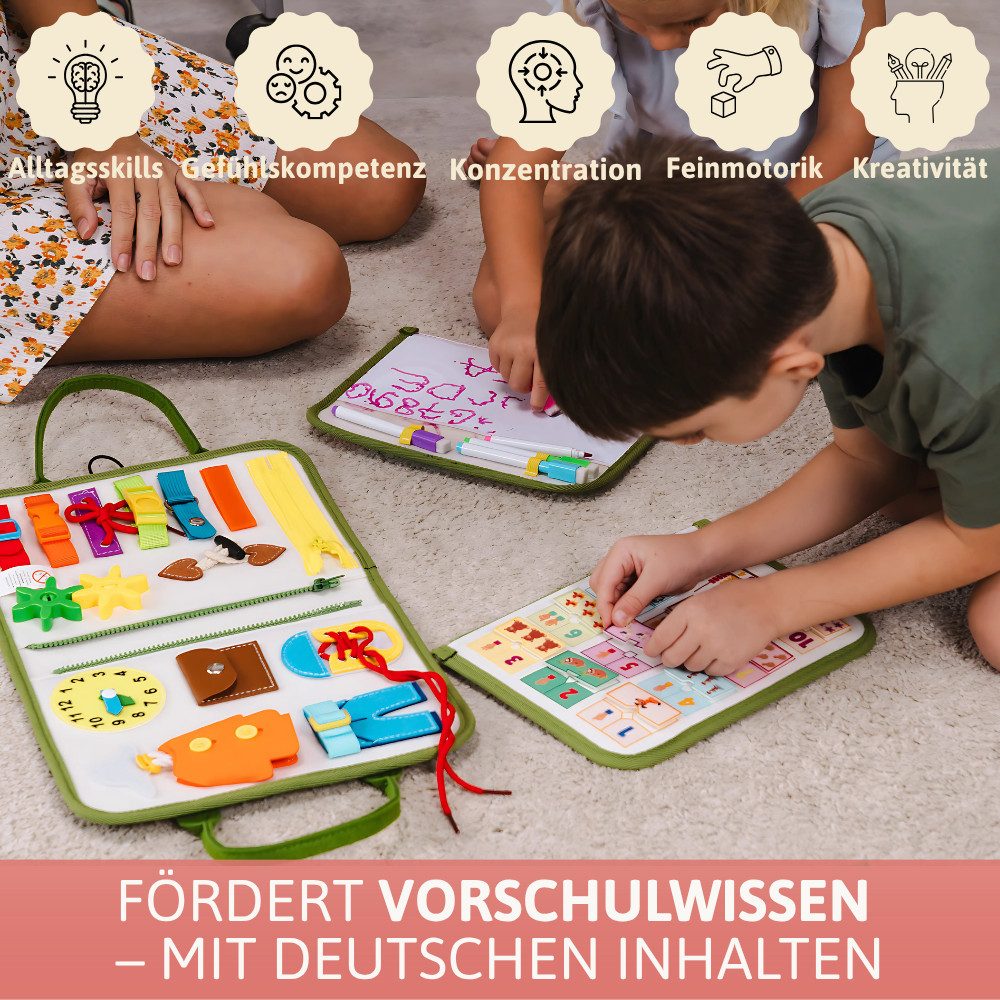 Lions Collection Lernspielzeug Busy Board Deutsch - Montessori Spielzeug - Motorikmappe, Quiet Book