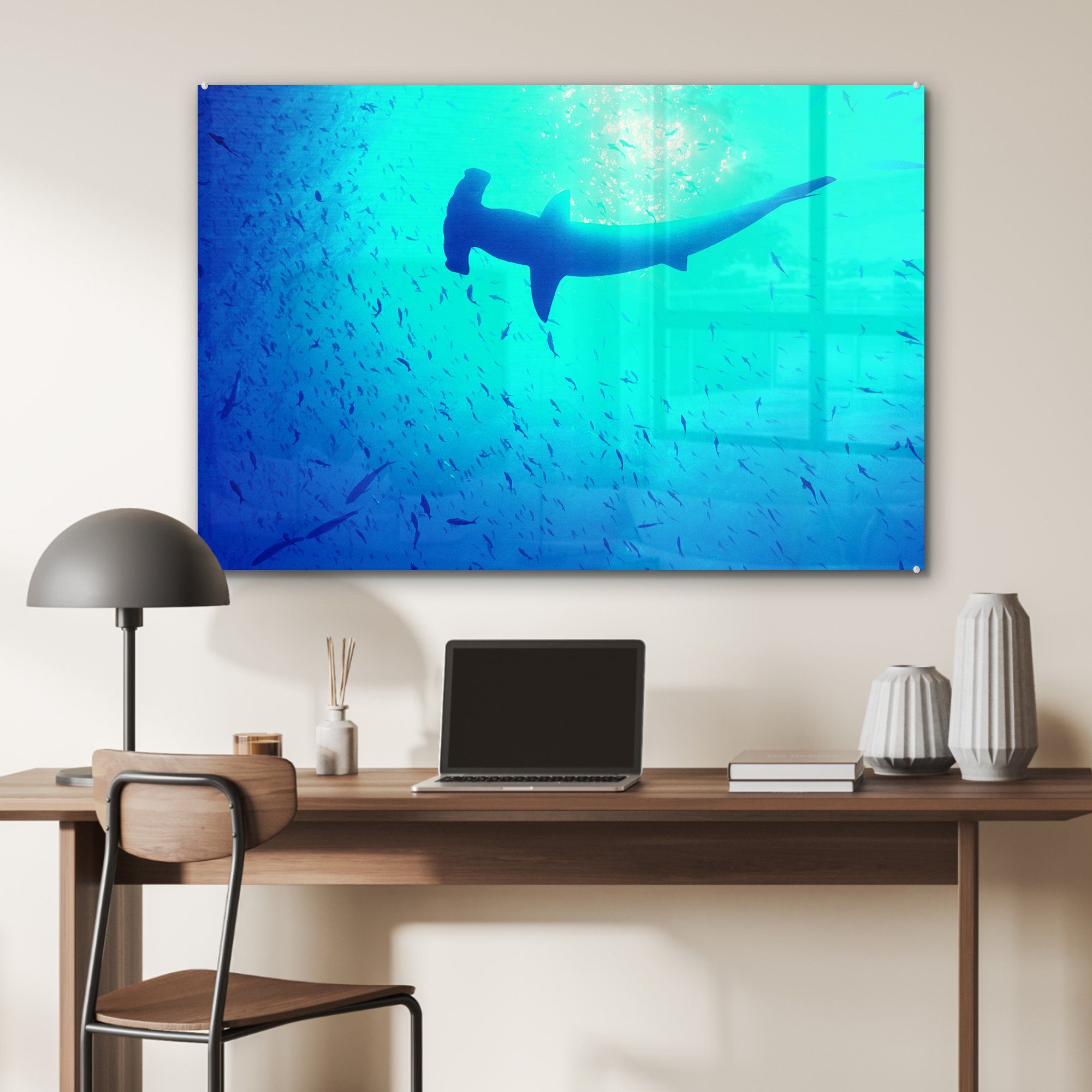 Acrylglasbilder (1 & Wohnzimmer Hammerhai (Sphyrna MuchoWow mokarran) zwischen Schlafzimmer St), Fischen, Acrylglasbild