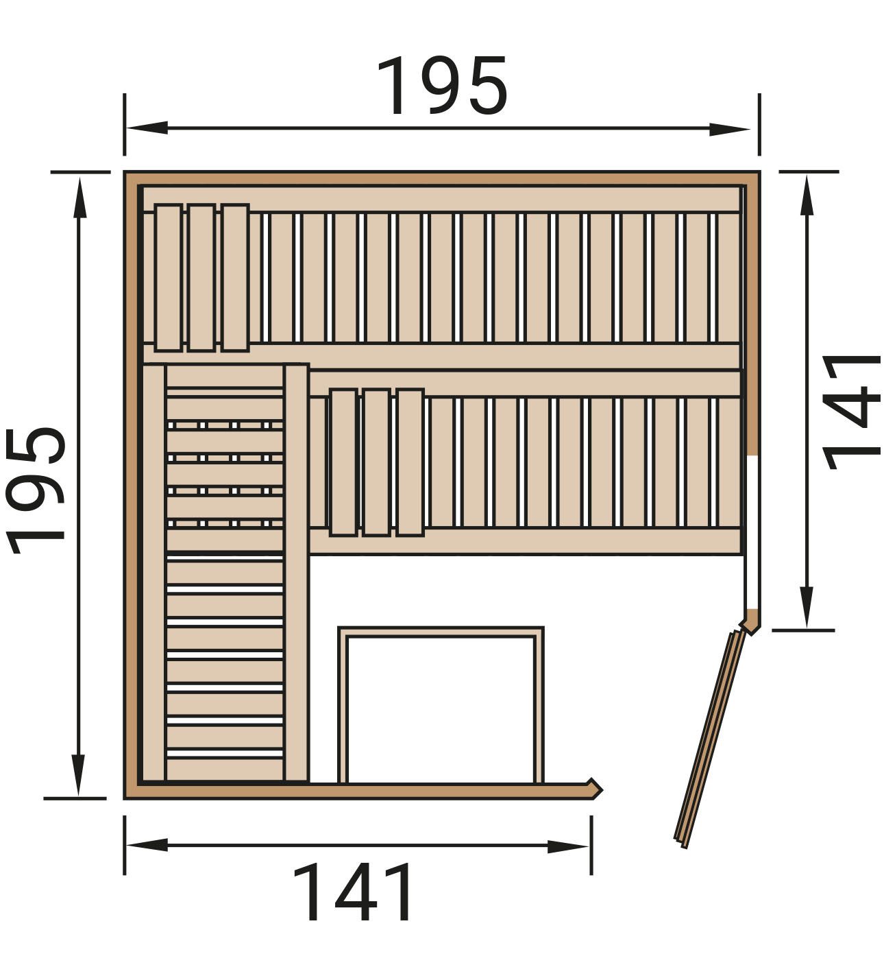 weka Sauna Design-Sauna CUBILIS 2, BxTxH: 198 x 198 x 205 cm, 45 mm, Blockbohlen im wekaLine-Profil, Fensterelement, Ganzglastür