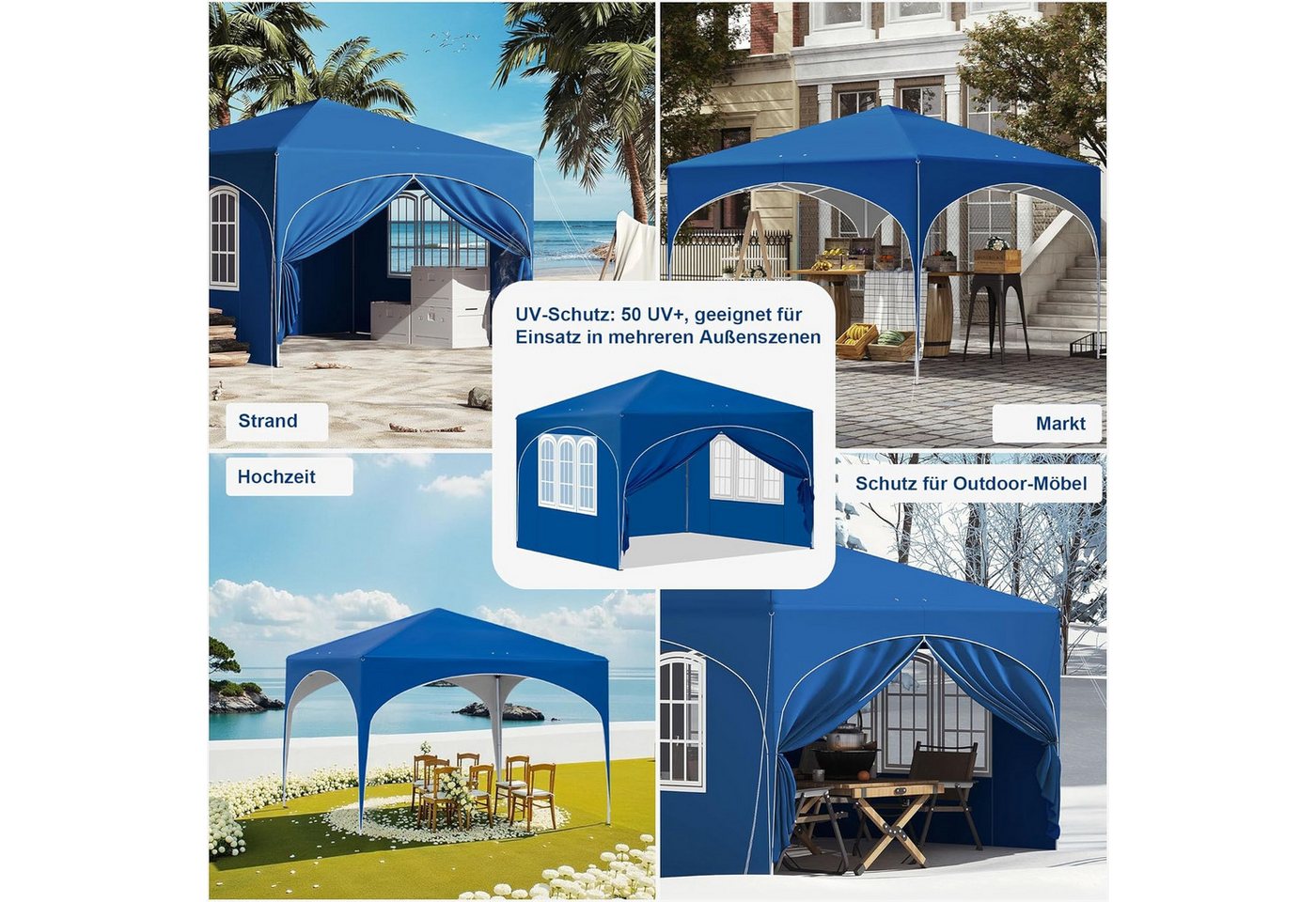 Thumbnail - EUGAD Pavillon, mit 4 Seitenteilen, Pop-Up Faltpavillon, 3x3 m, mit Seitenwänden Fenstern Tasche, stabil