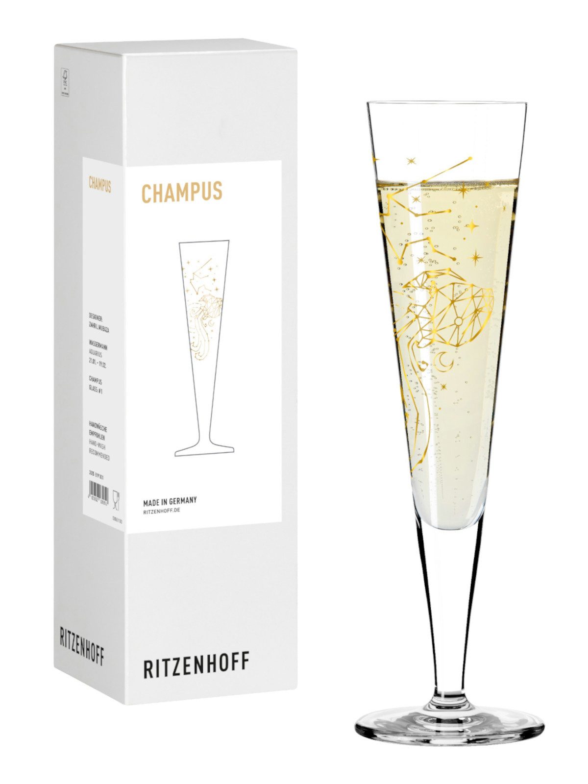 Ritzenhoff Champagnerglas Champagnerglas #1 Wassermann (Z. Mubaza) H25, Kristallglas