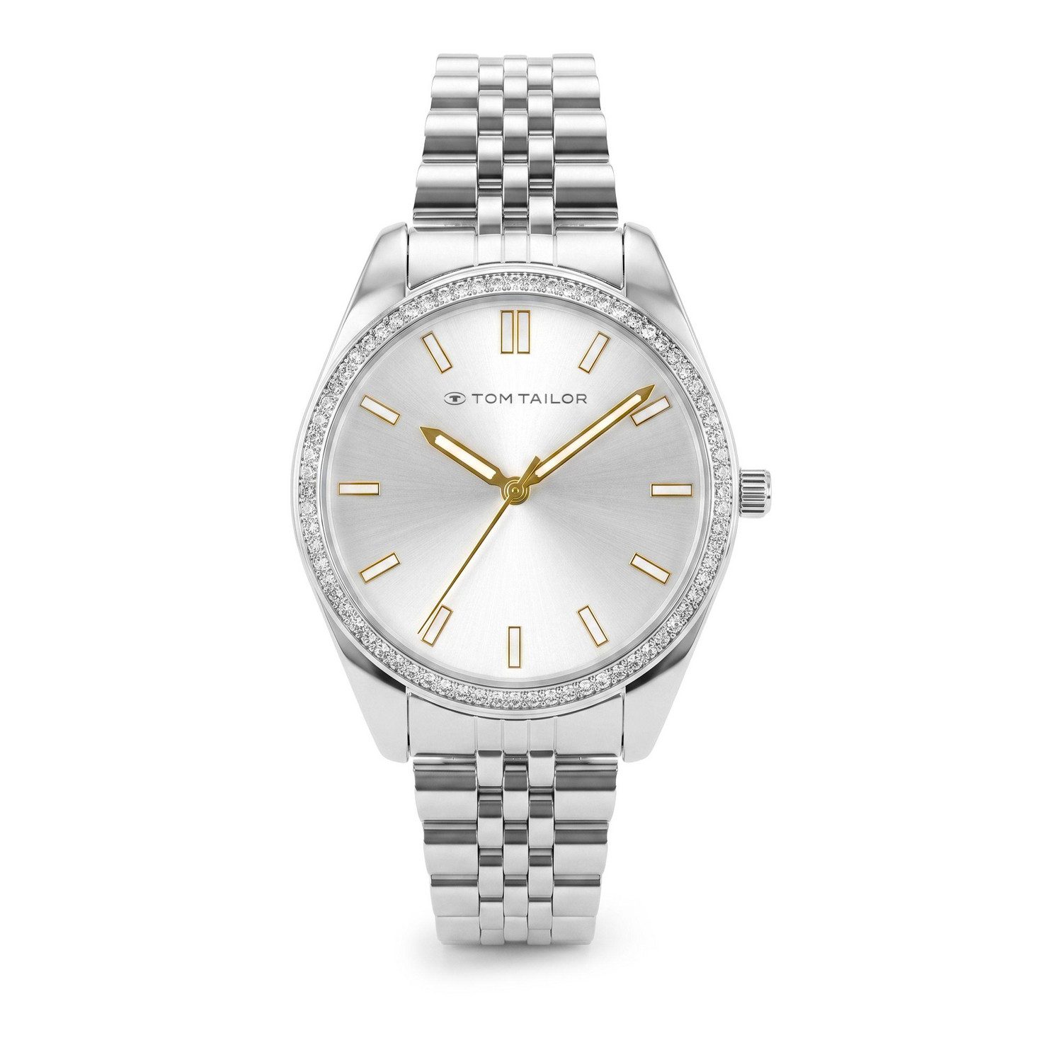 TOM TAILOR Quarzuhr 2101610, Armbanduhr, Damenuhr, Edelstahlarmband, analog, Zirkonia (synth)