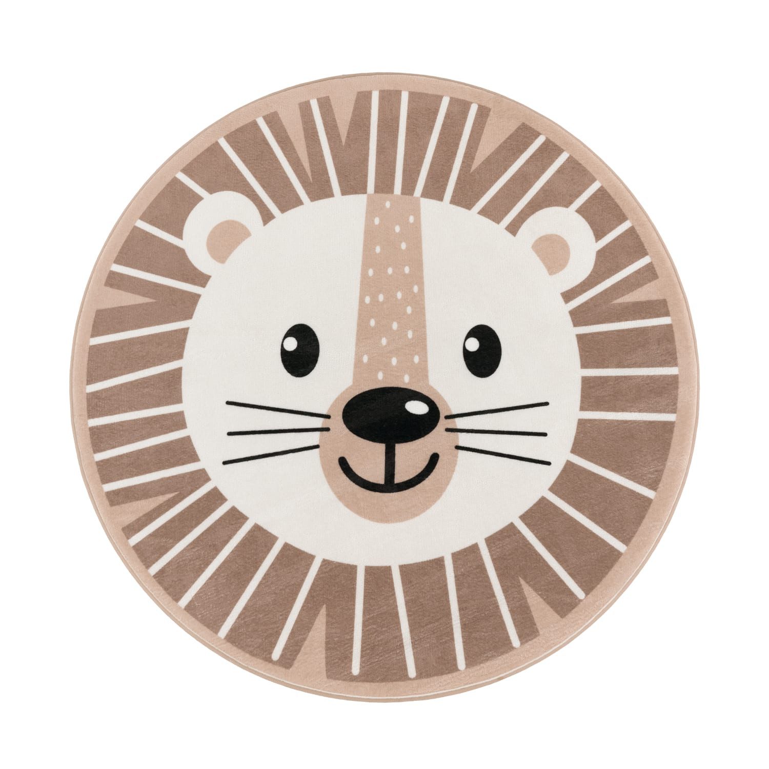 KADIMA DESIGN Kinderteppich waschmaschinenwaschbar Löwe Kinderzimmer Kinderteppich, Rund, Höhe: 4 mm, 100% Polyester, Rücken aus Felt + Dots, Rund, 80Dcm, Beige