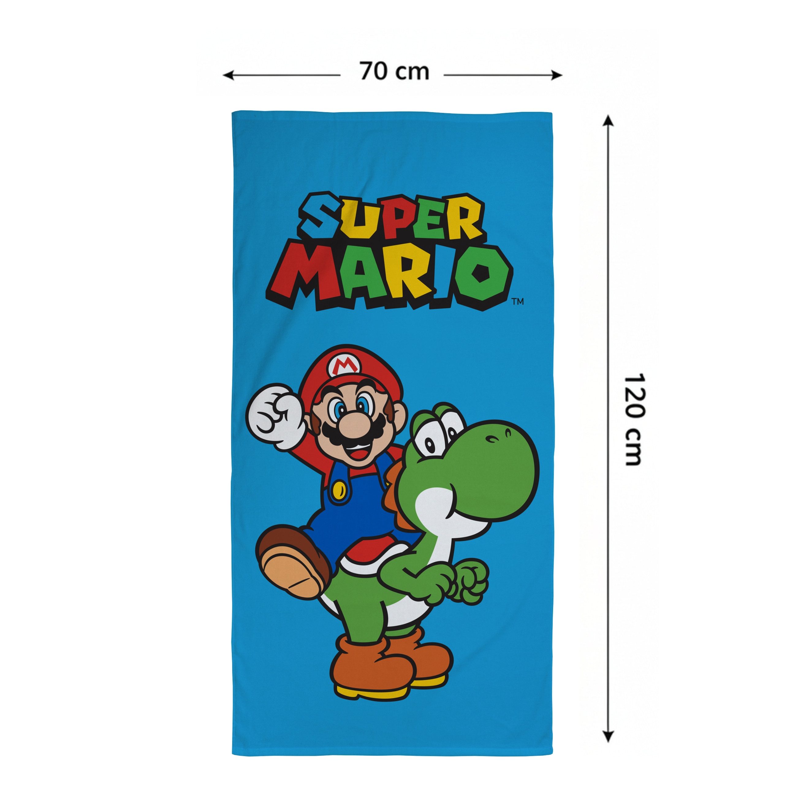 MTOnlinehandel Badetuch Super Mario 70x120 cm für Kinder, Baumwolle (1-St), Duschtuch weich und saugstark mit Mario & Yoshi