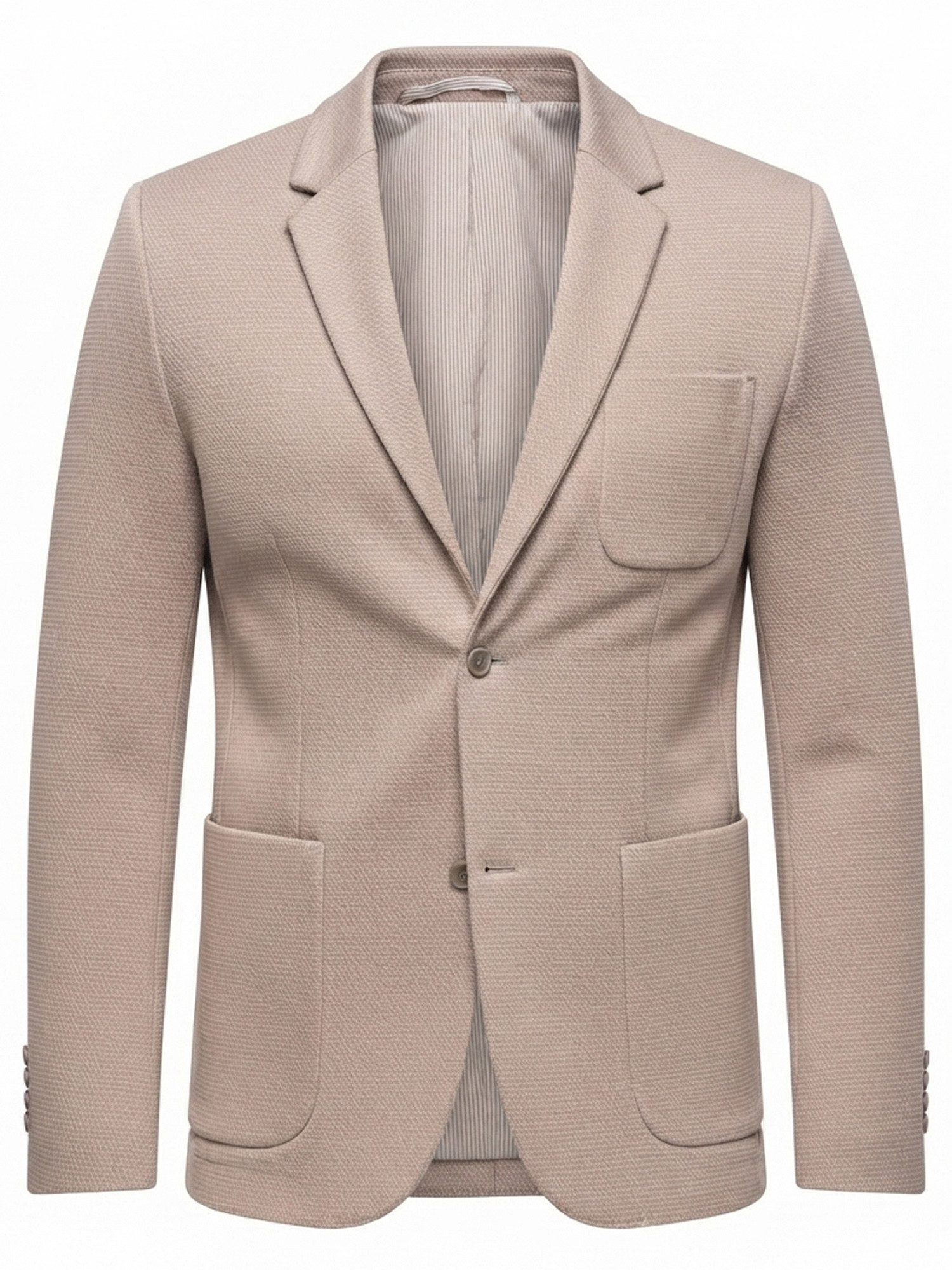 OMBRE Longblazer Herren Slim-Fit Blazer mit strukturellem Jersey Dark beige L (kein Set, 1-tlg) in Unifarbe