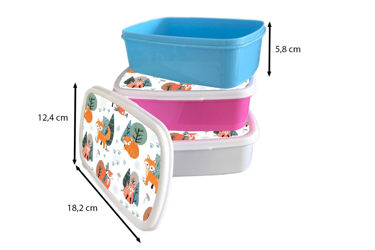 MuchoWow Lunchbox Muster - - Erwachsene, für Fuchs Brotbox Brotdose, Kinder Jungs und und Kunststoff, Mädchen Baum, weiß für (2-tlg)