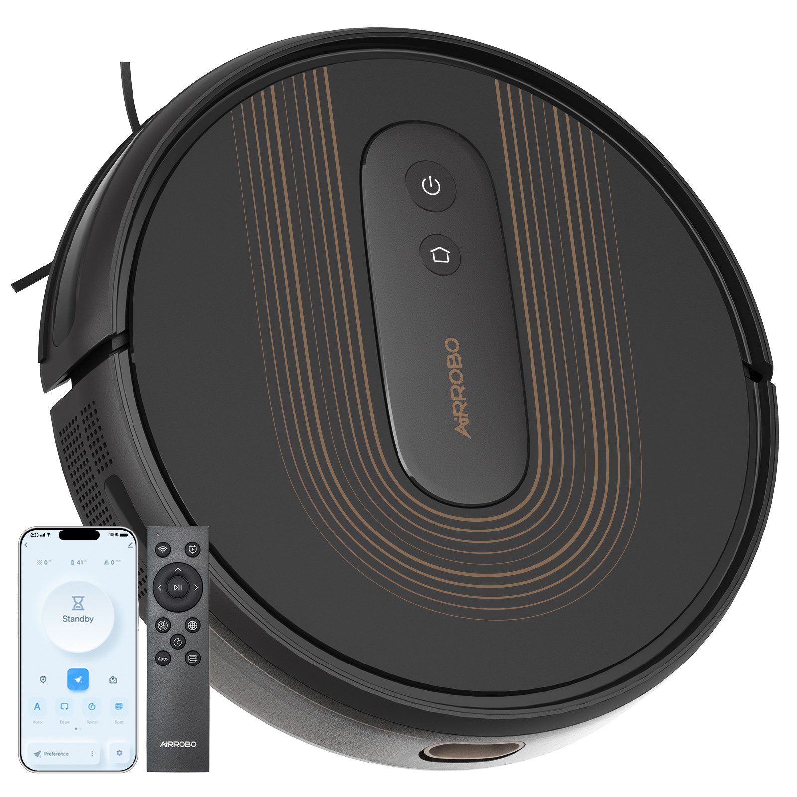 AIRROBO Saugroboter G50 Roboterstaubsauger mit 2800 Pa Saugkraft, 45 W, 600 ml Staubbehälter, Gyroskop-Navigation, 120 Min. Laufzeit, App- & Sprachsteuerung, ideal für Tierhaare, ulterschlank