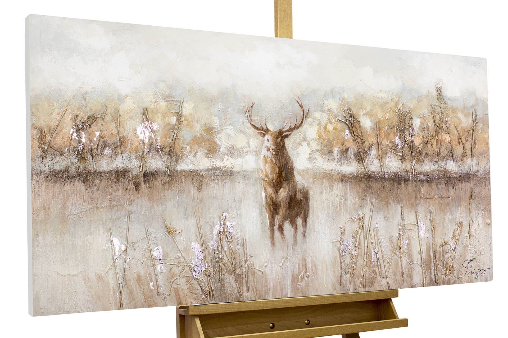 KUNSTLOFT Gemälde Auge in Auge 120x60 cm, Leinwandbild 100% HANDGEMALT Wandbild Wohnzimmer
