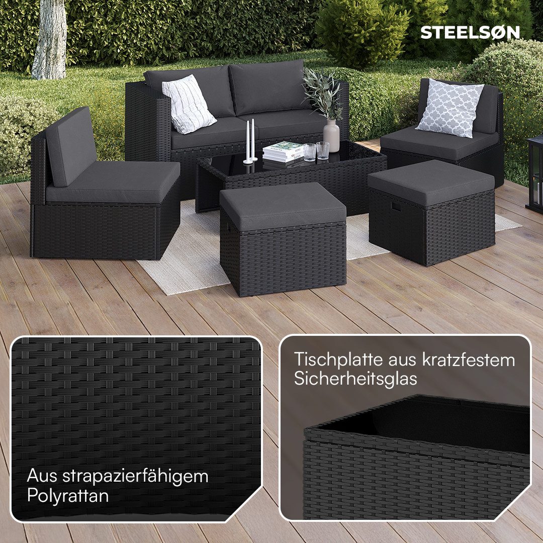 STEELSØN Gartenlounge-Set Noctura, (2er Sofa, 2 Stühle, 2 Sitzhocker, Tisch günstig online kaufen