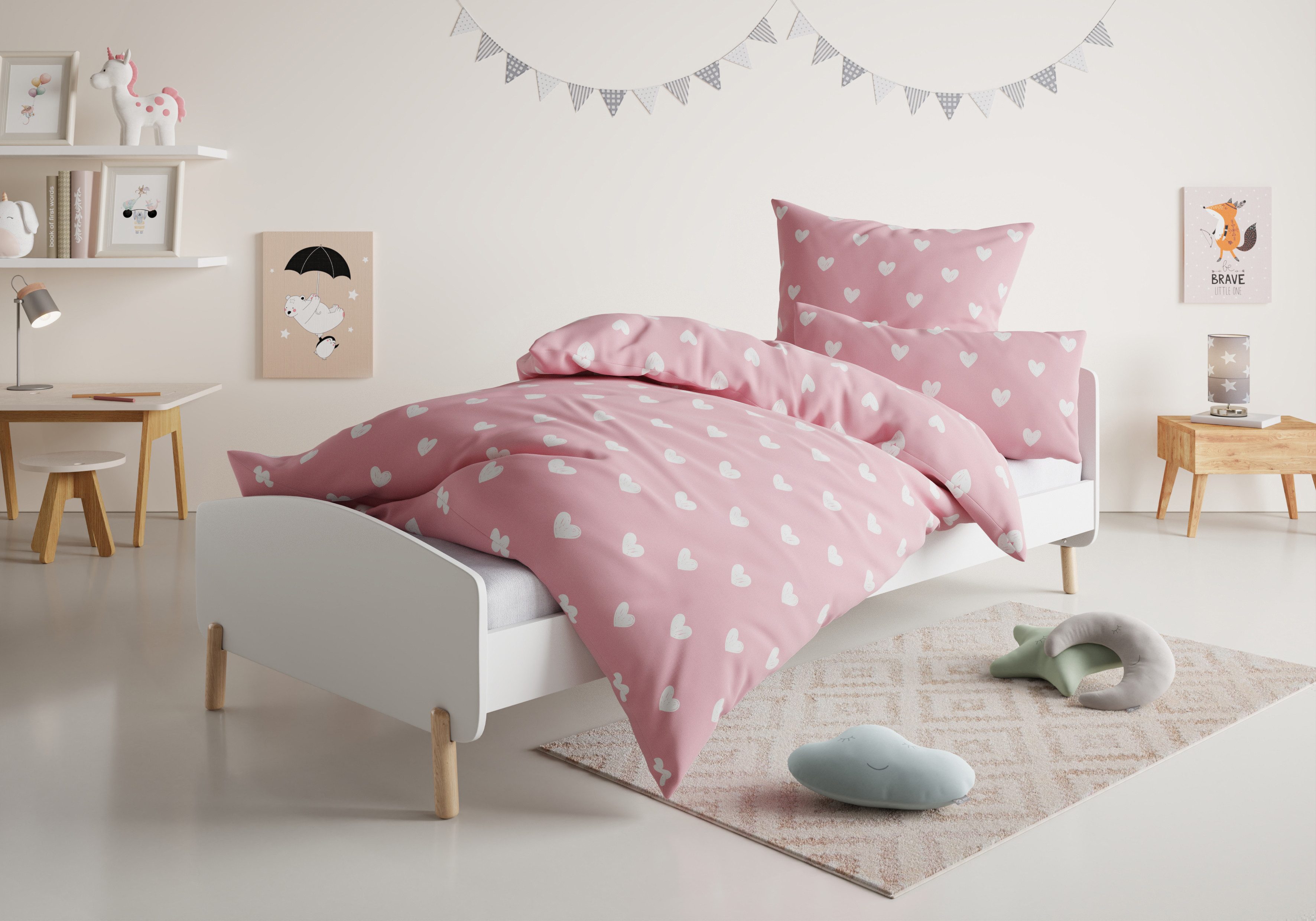 OTTO home Kinderbettwäsche CUDDLEE, Renforcé, 2 teilig, in vielen Designs: Dino,Einhorn,Weltraum,Baustelle,Herz,Trecker,Safari