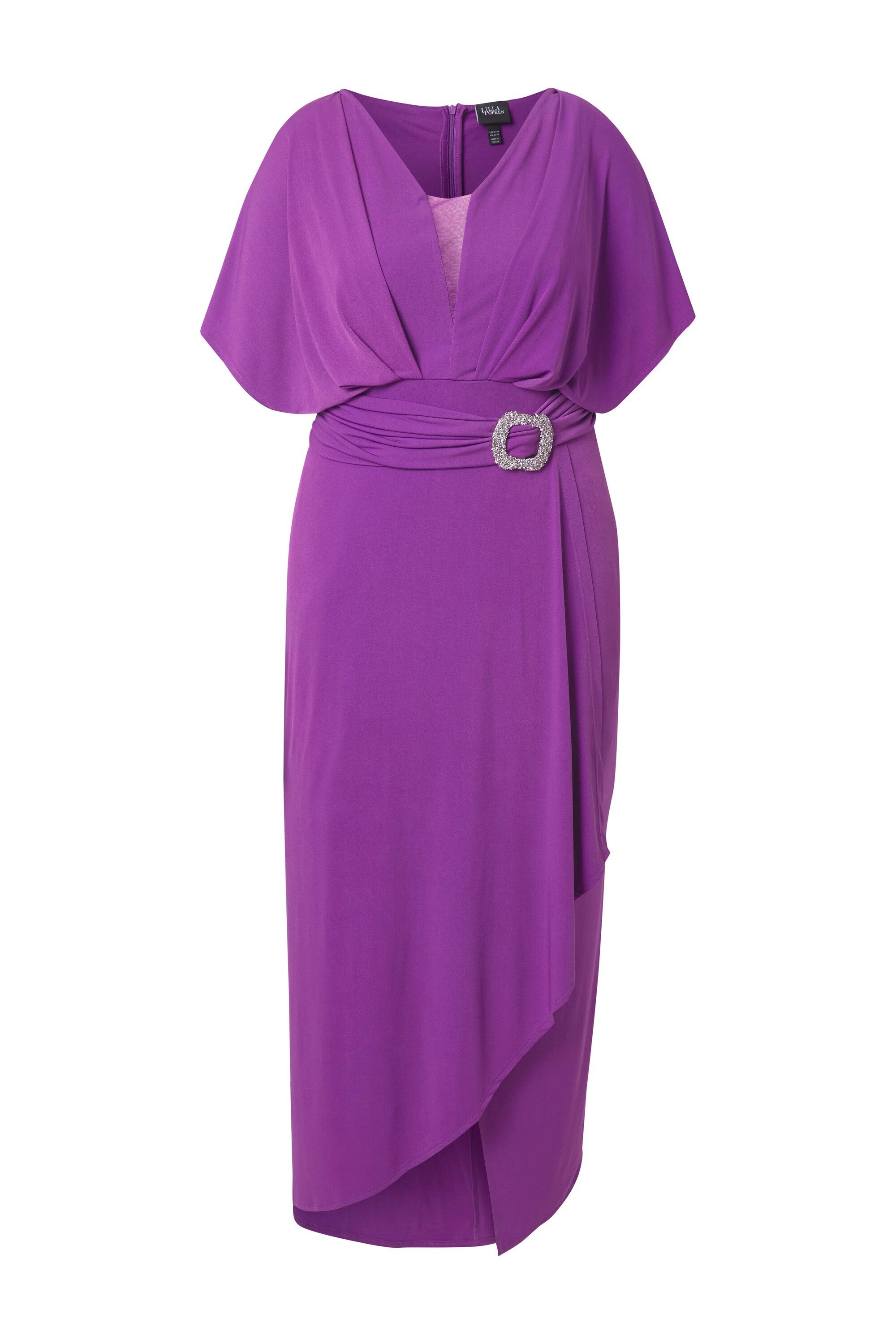 Ulla Popken Cocktailkleid Maxikleid Ziergürtel V-Ausschnitt Halbarm