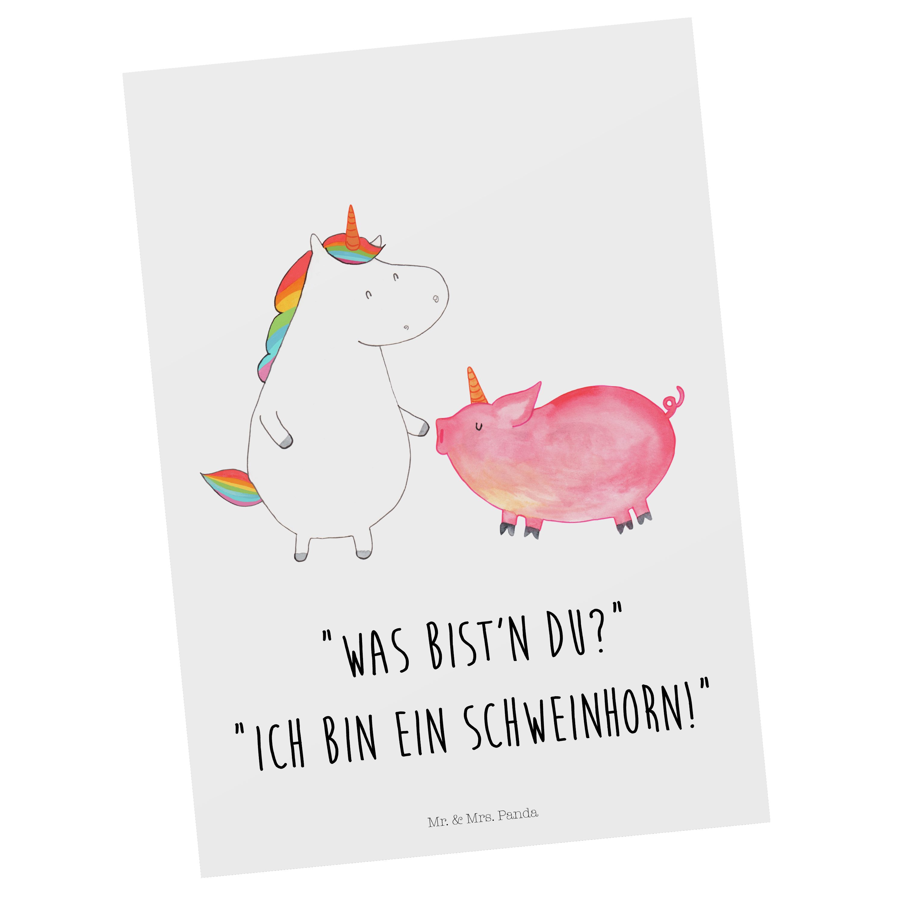 - + Einhorn - Mr. Schweinhorn Mrs. Postkarte Panda Weiß & Geschenkkarte, Geschenk, Geburtstagska