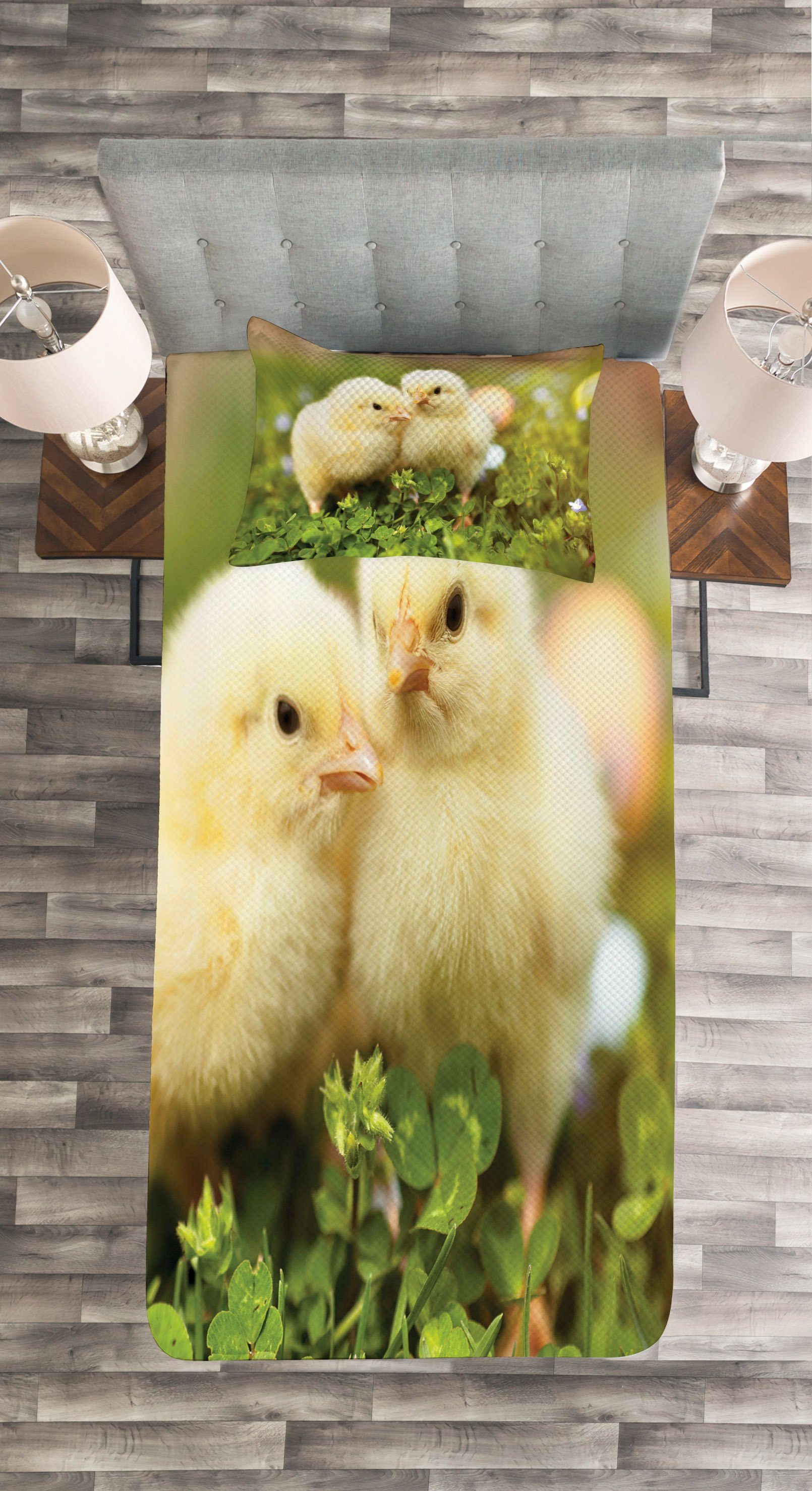 Foto Chicks Abakuhaus, mit Kissenbezügen Tagesdecke Set Baby-Hühner Waschbar,