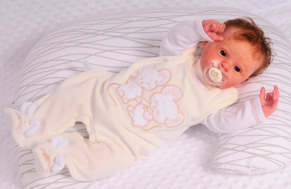 La Bortini Strampler, Jäckchen & Mütze Strampler Mütze und Shirt Baby Anzug 3Tlg 44 50 56 62 68 in Creme, weich, sanft