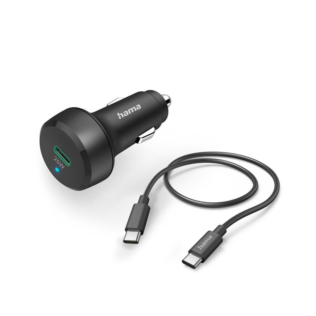 Hama Auto-Schnellladegerät mit Ladekabel USB-C, PD/QC, 25W, 1 m, Schwarz KFZ-Adapter USB-C zu USB-C, 150 cm von Hama