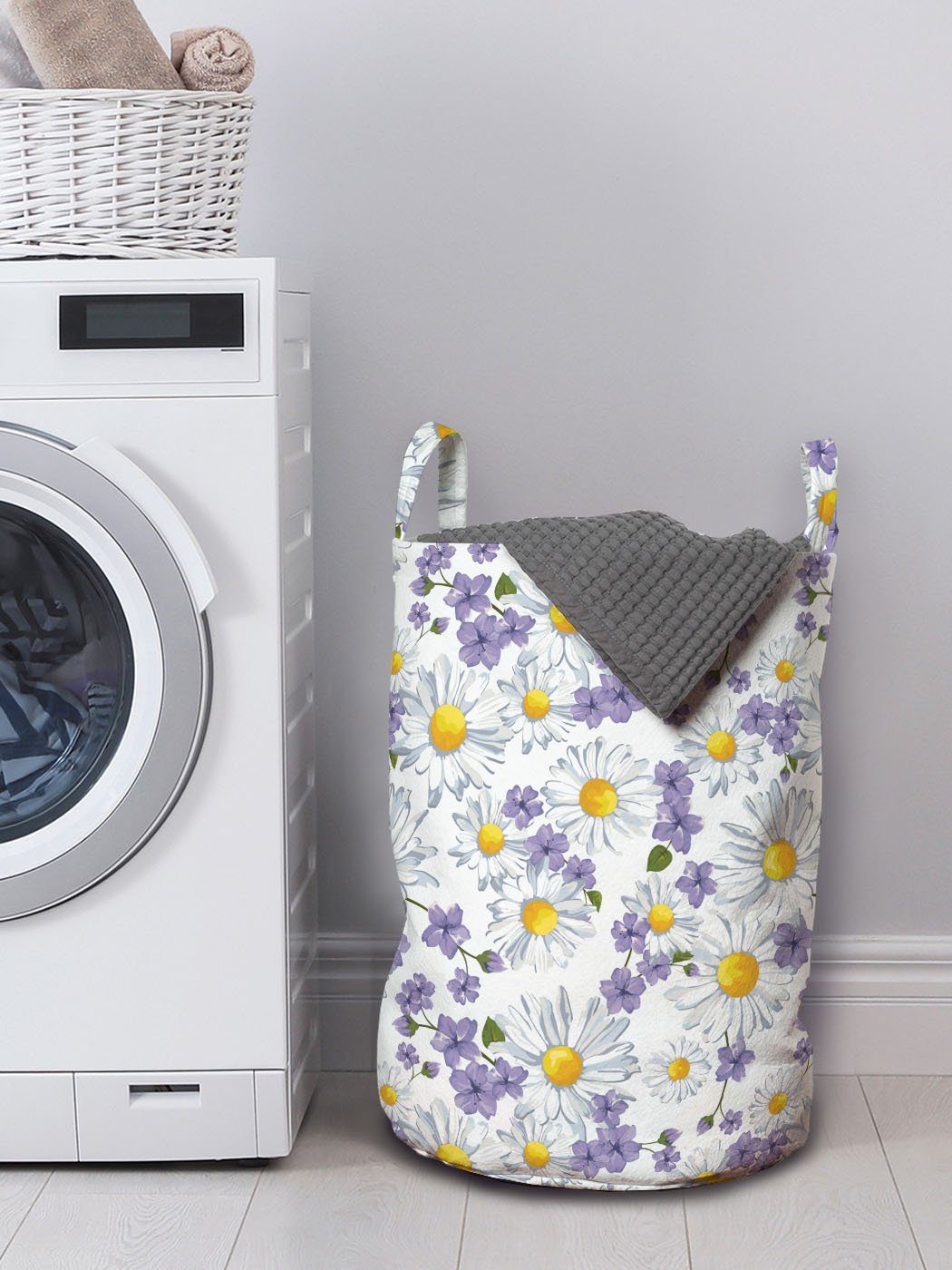 Abakuhaus Wäschesäckchen Wäschekorb mit Waschsalons, Griffen Blühende Kordelzugverschluss Blumen für wilde Blumen