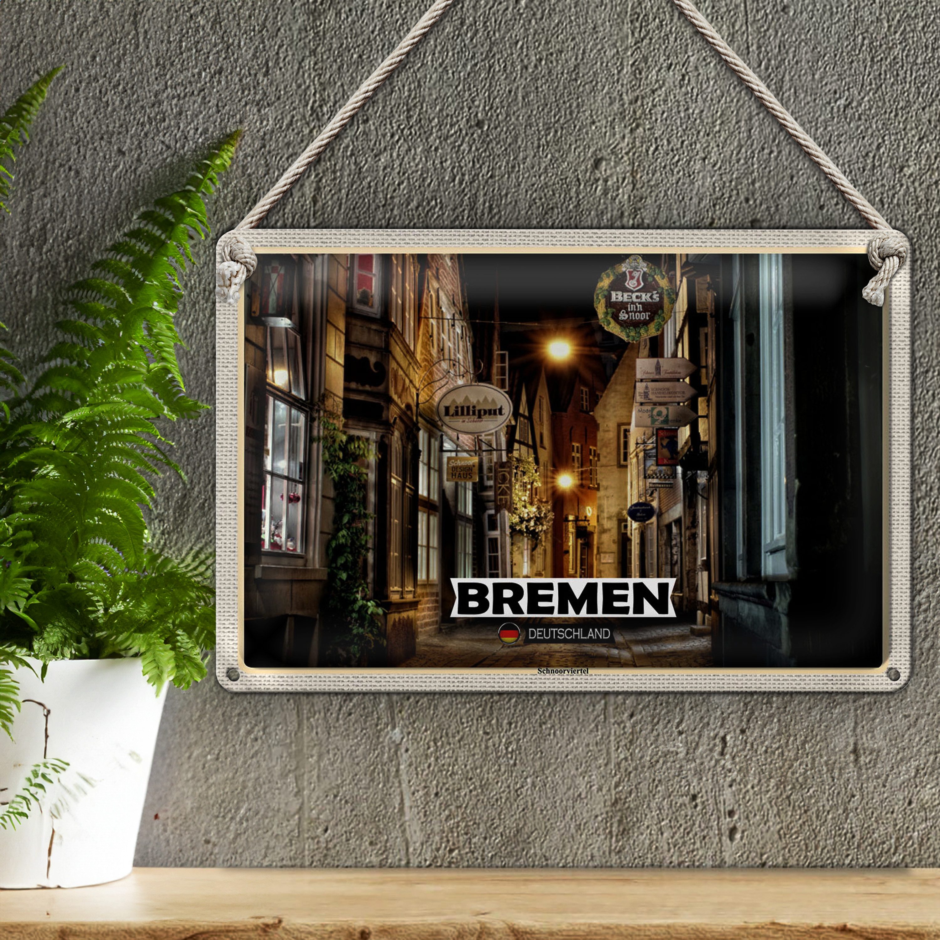 Roomando Metallschild Blechschild Städte Bremen Deutschland Schnoorviertel 30x20cm
