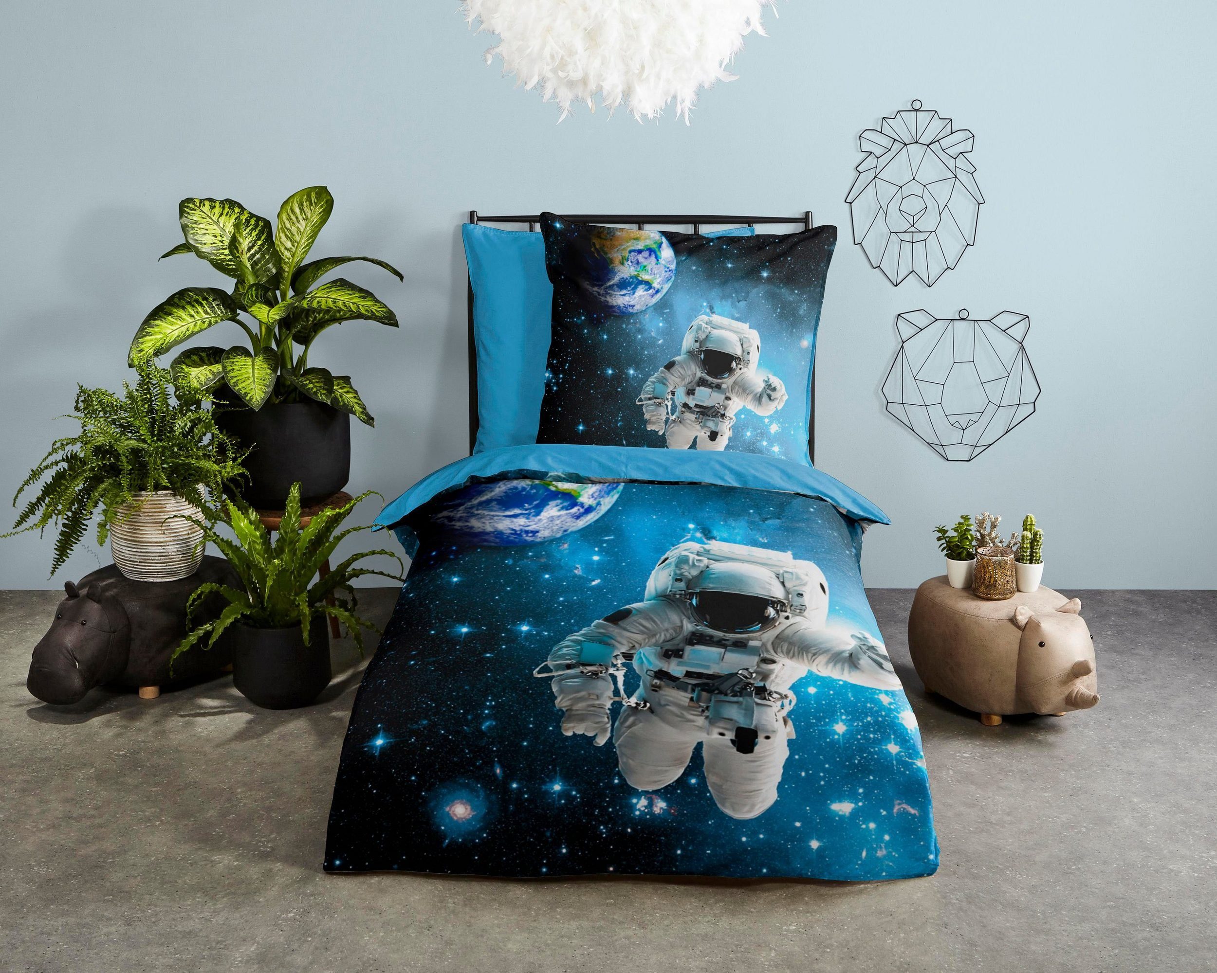 good morning Kinderbettwäsche ASTRONAUT Bettwäsche-Set, Renforcé, 2 teilig, Astronaut