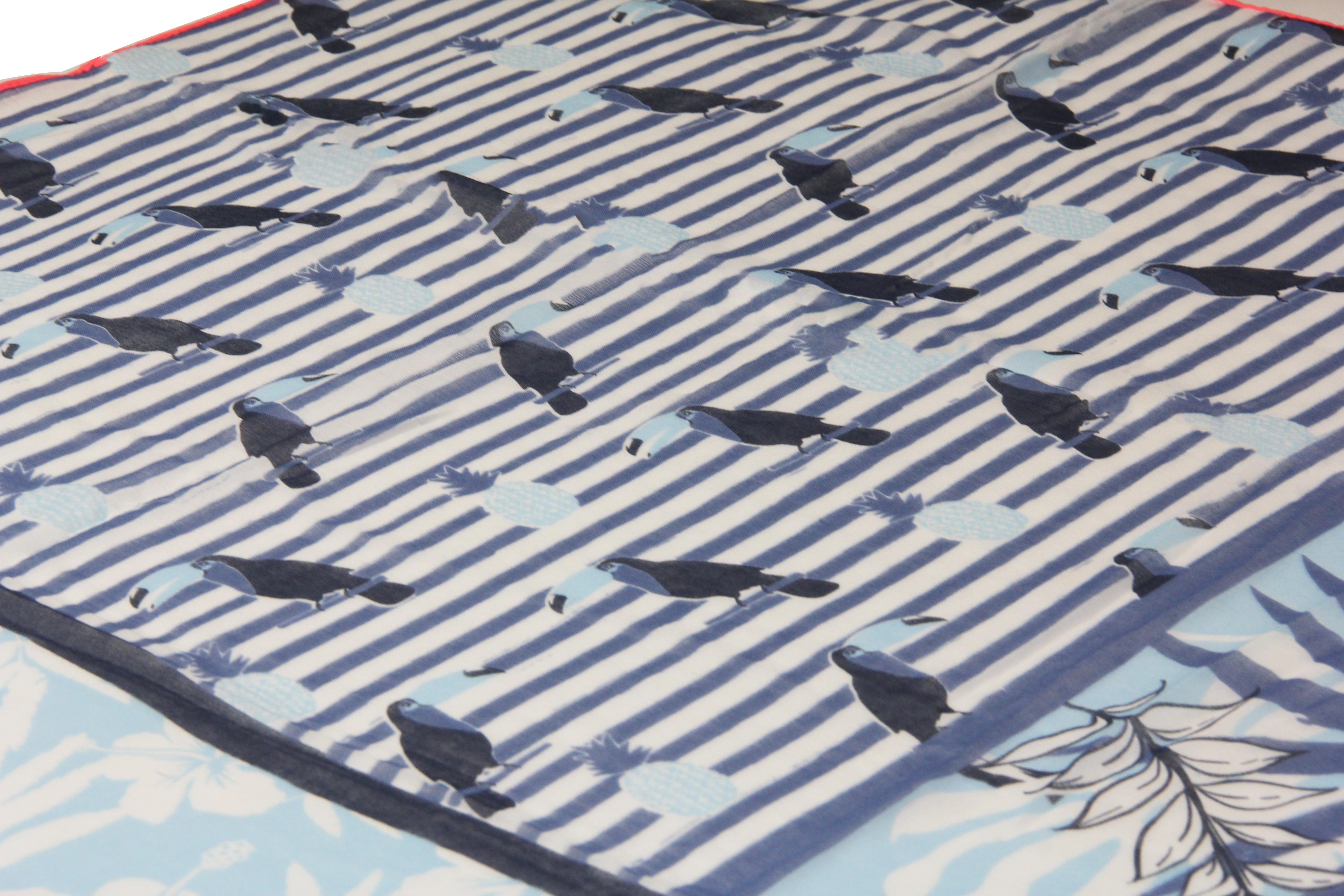 Print quadratisches Tuch und Modetuch Damen mit, Vanessa Leichter Palmen Strass Hellblau Flamingo Melissa Schal, Pelikan & exotischem Steinchen