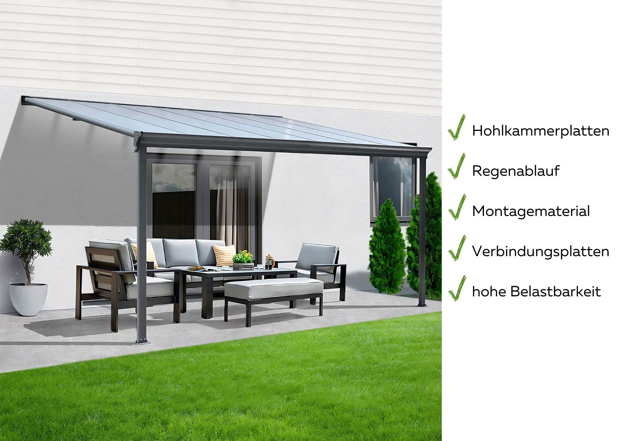 Aileenstore Anbaudach Sky Guard, Breite 312 cm, Doppelstegplatten, Aluminium, starke Pfosten