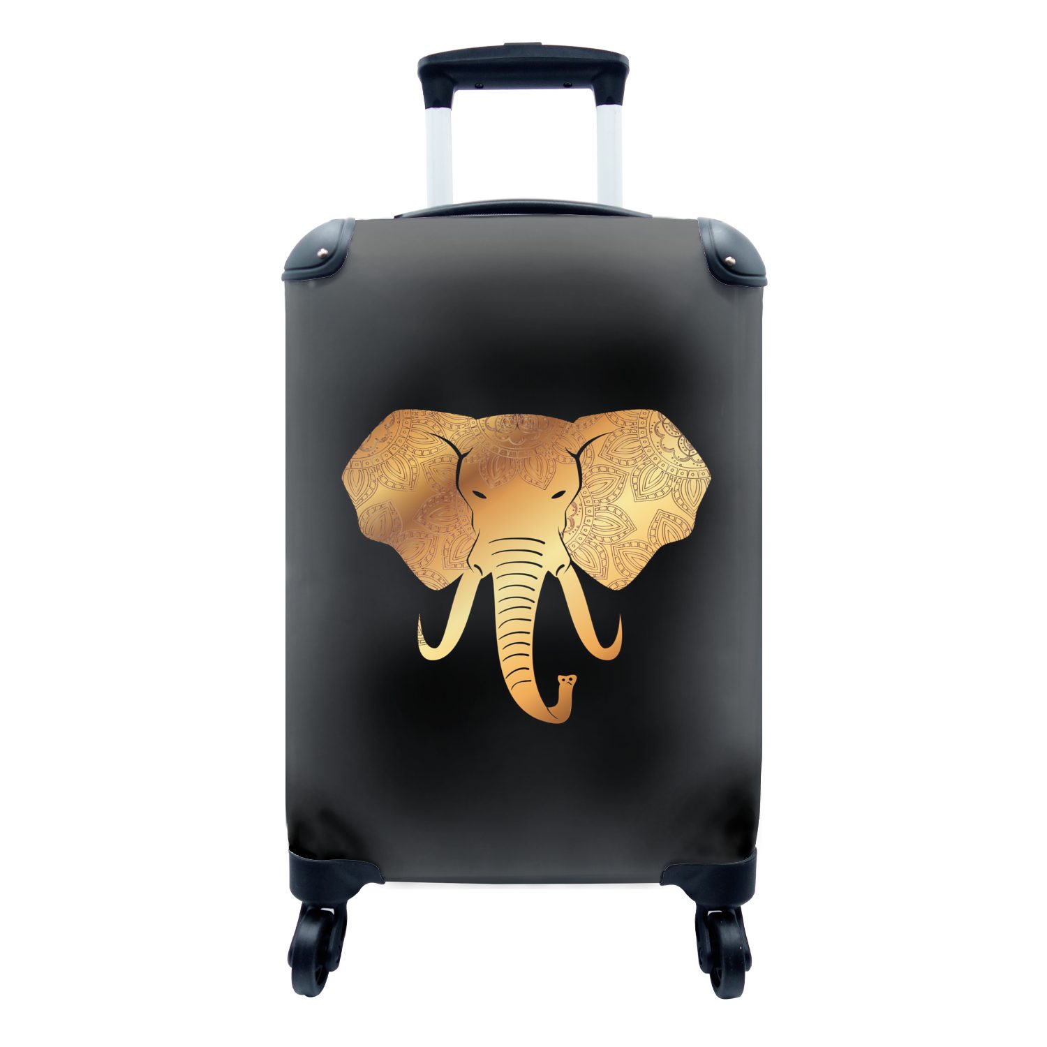 MuchoWow Handgepäckkoffer Elefant - Gold - Muster, 4 Rollen, Reisetasche mit rollen, Handgepäck für Ferien, Trolley, Reisekoffer