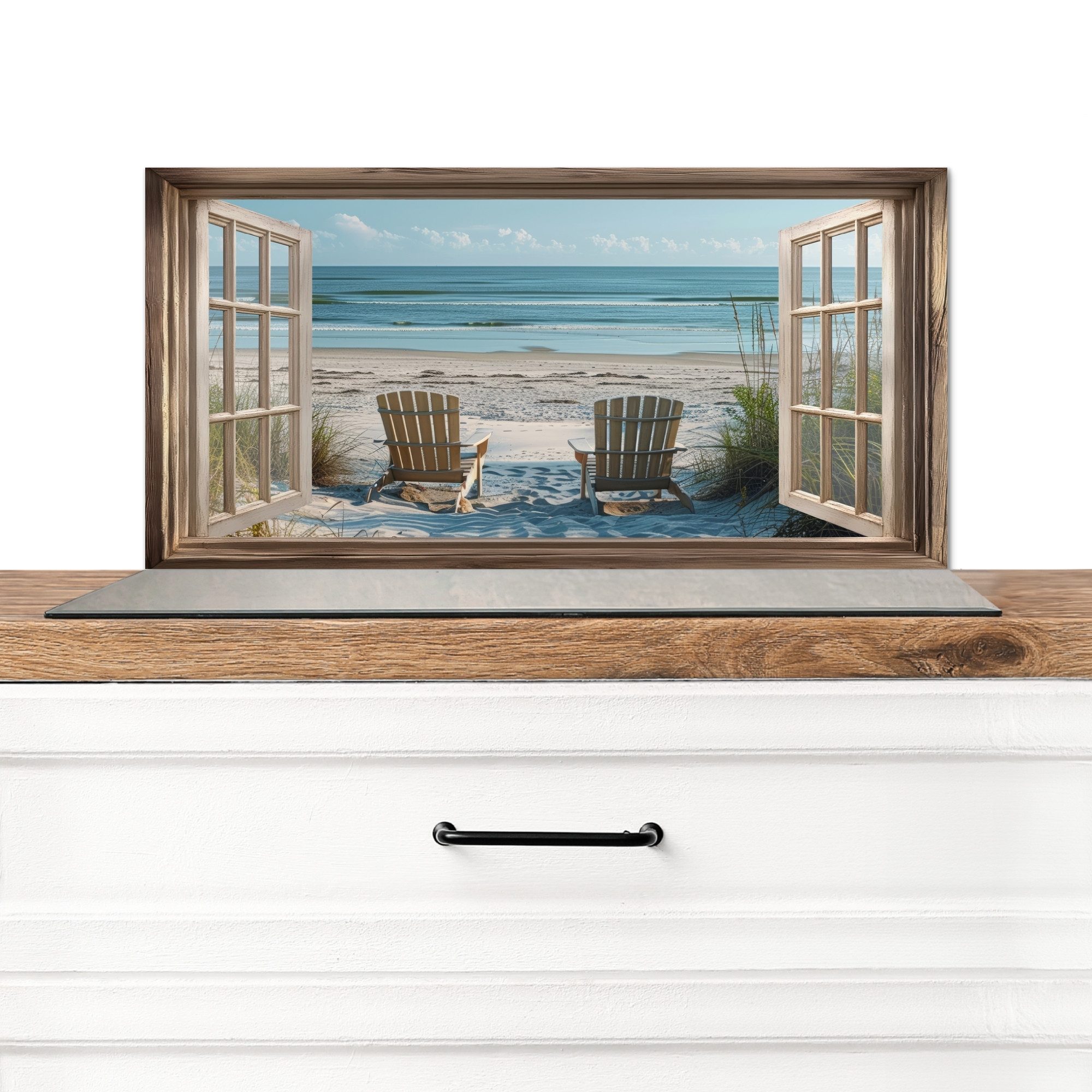 KitchenYeah Küchenrückwand Durchsichtig - Strandkörbe - Dünen - Meer - Natur, (1-tlg), Rückwand Küche, Wandschutz, Deko, 70x30 cm