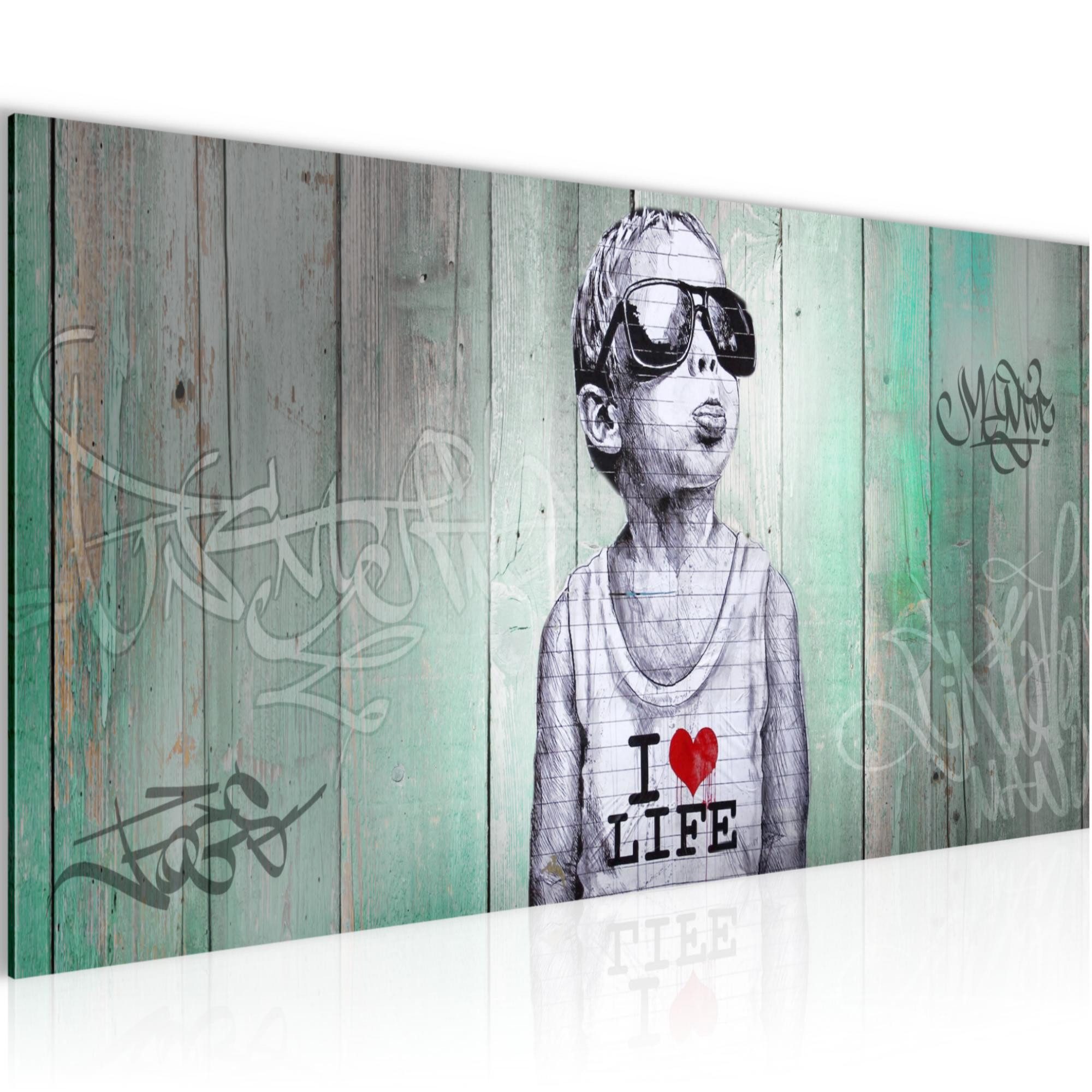 Runa Art XXL-Wandbild Banksy Style Streetart Bild Graffiti Wohnzimmer Loft 100x40 cm, Junge