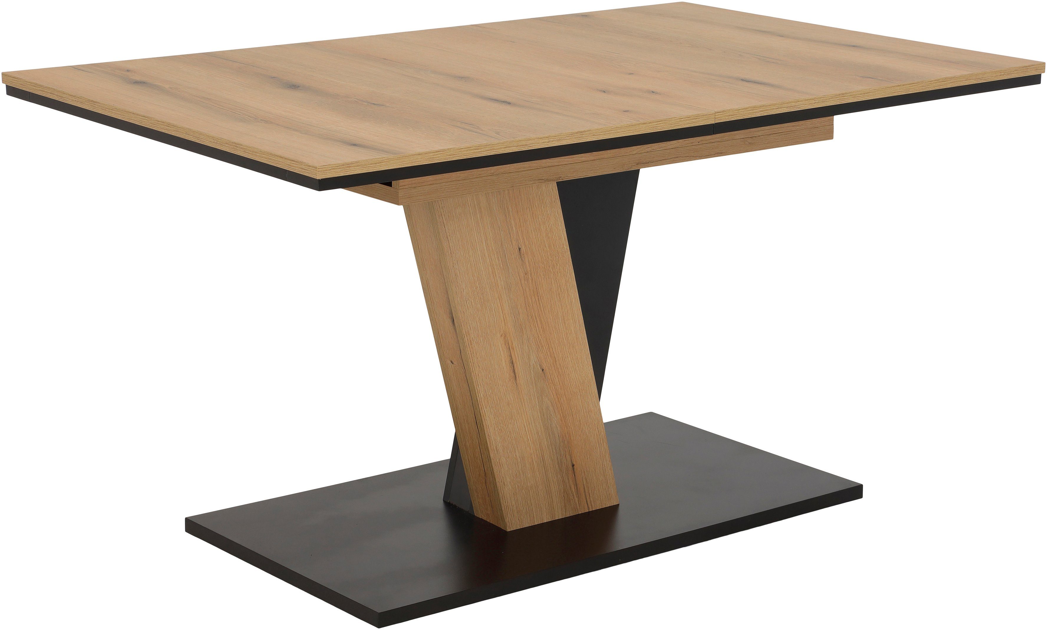 HELA Säulen-Esstisch LUCY, ausziehbar 140cm auf 180cm, Synchronauszug, TOPSELLER! Esstisch (Tischplatte ausziehbar mit verstaubarer Einlage, edles Eichen-Dekor), ausziehbar