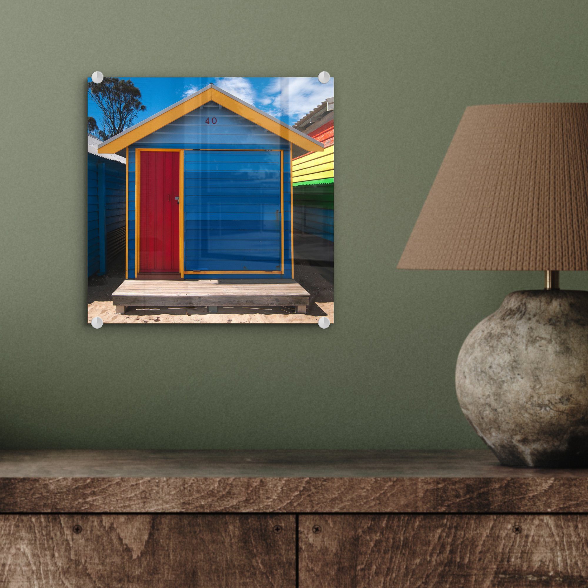 St), Glas - - (1 Bilder MuchoWow Acrylglasbild Wanddekoration Glas Wandbild auf Strandhaus, Glasbilder Buntes Foto auf -