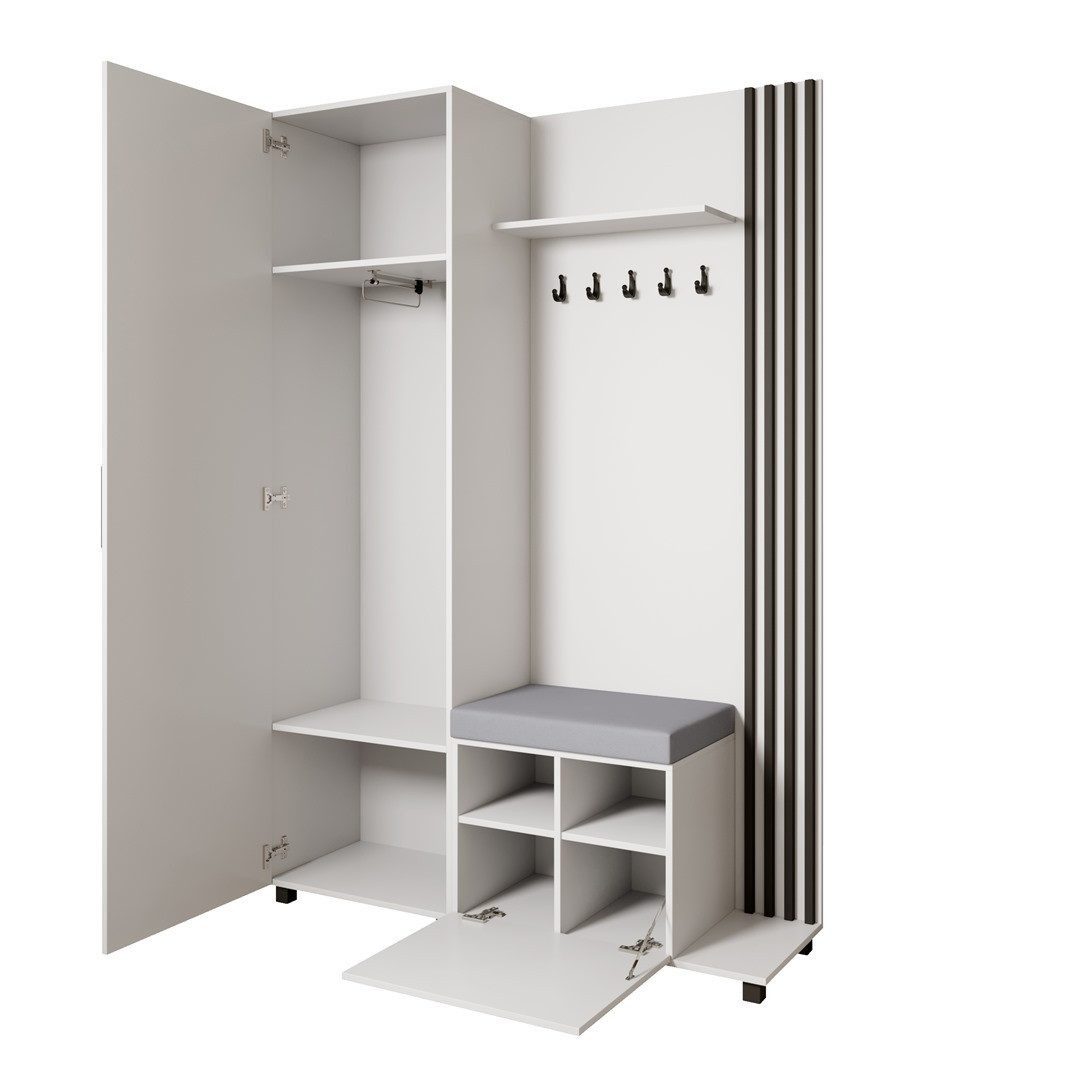 Beautysofa Garderoben-Set Livia – Design, Funktion und Ordnung in Perfektion, (Geräumiger Schuhschrank, mit praktischer Kleiderstange)